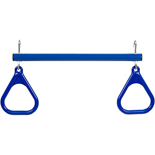 Premium Blue Trapeze Bar with Rings - No Chain, Includes SSS Logo Sticker | Outdoor Kids Playground Equipment for Backyard, Park & School
