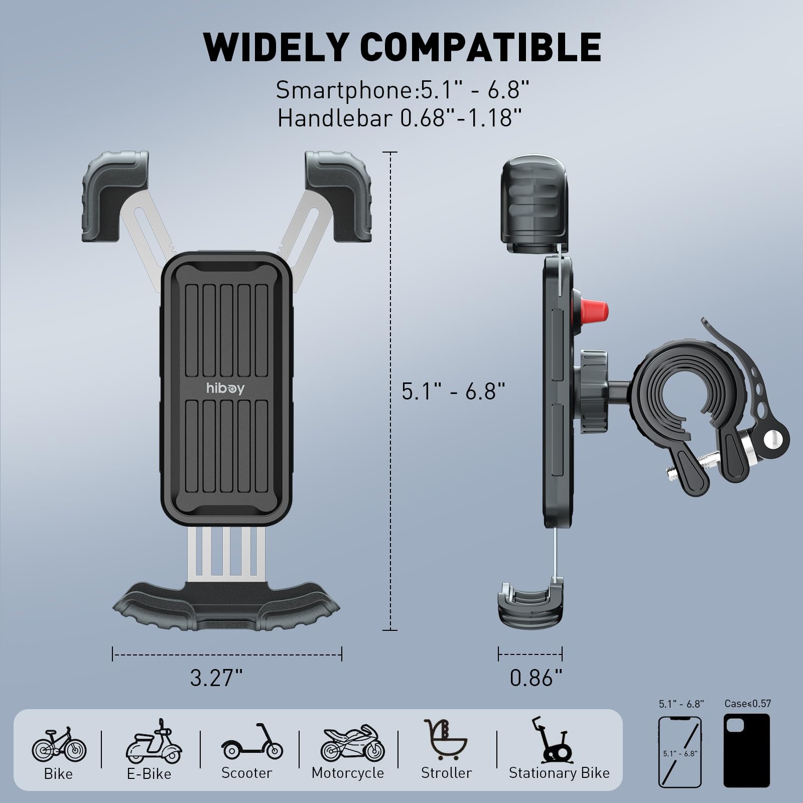 Hiboy 360° Rotatable Universal Bike Phone Holder - Anti-Shake Motorcycle & Bicycle Handlebar Mount for 5.1-6.8