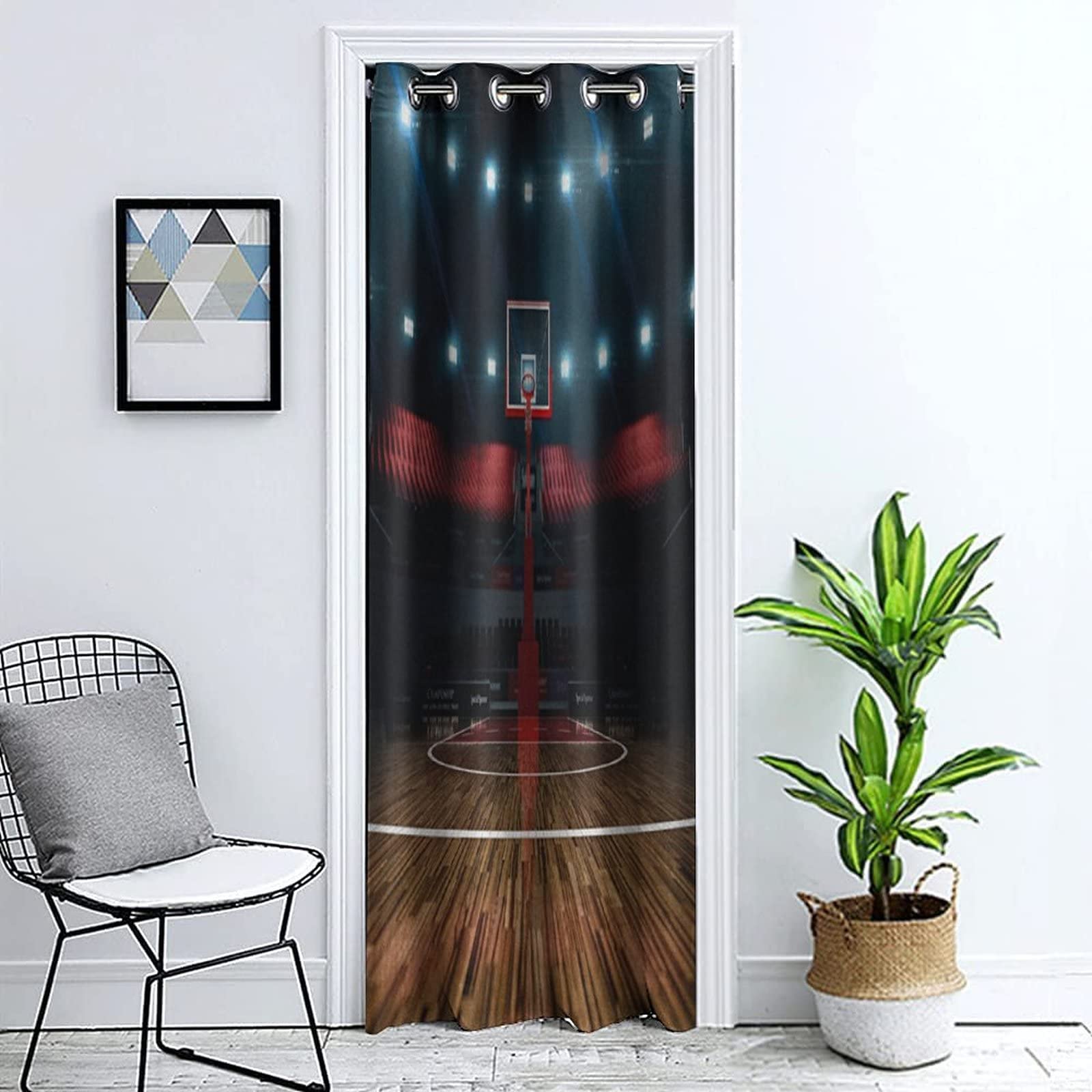 Blackout Door Curtain for Privacy - 39x78 Inch Sports Print Grommet Panel - Perfect for Teen Rooms, Bedrooms & Closets - Great for Basketball Fans & Stadium-Themed Decor