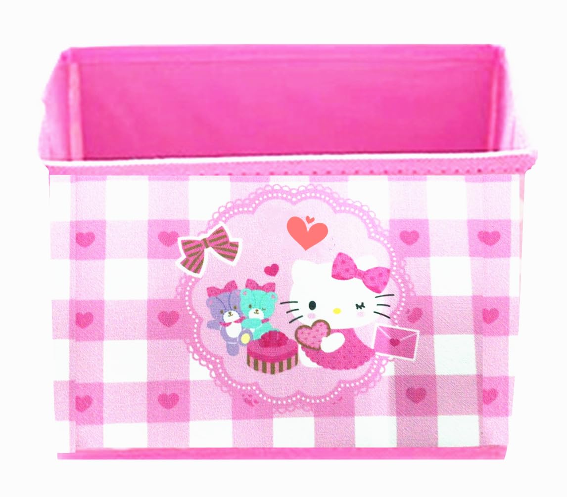 Kerr's Choice Cute Desk Organizer Box for Girls - Kawaii Storage Box with Lid, Foldable Fabric Baskets | Office Desk Accessories, School Supplies, Bedroom Decor for Teens & Kids Room Organization