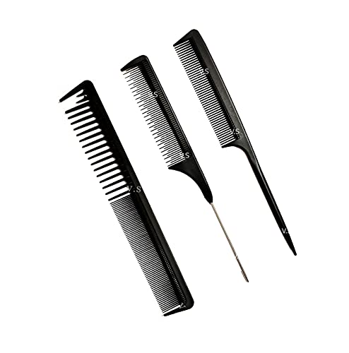 Professional Hair Cutting Combs Set of 3 - Black Carbon Styling Combs for Salon & Barber - Perfect for Hairdressing, Styling, and Precision Haircuts (Home & Professional Use)