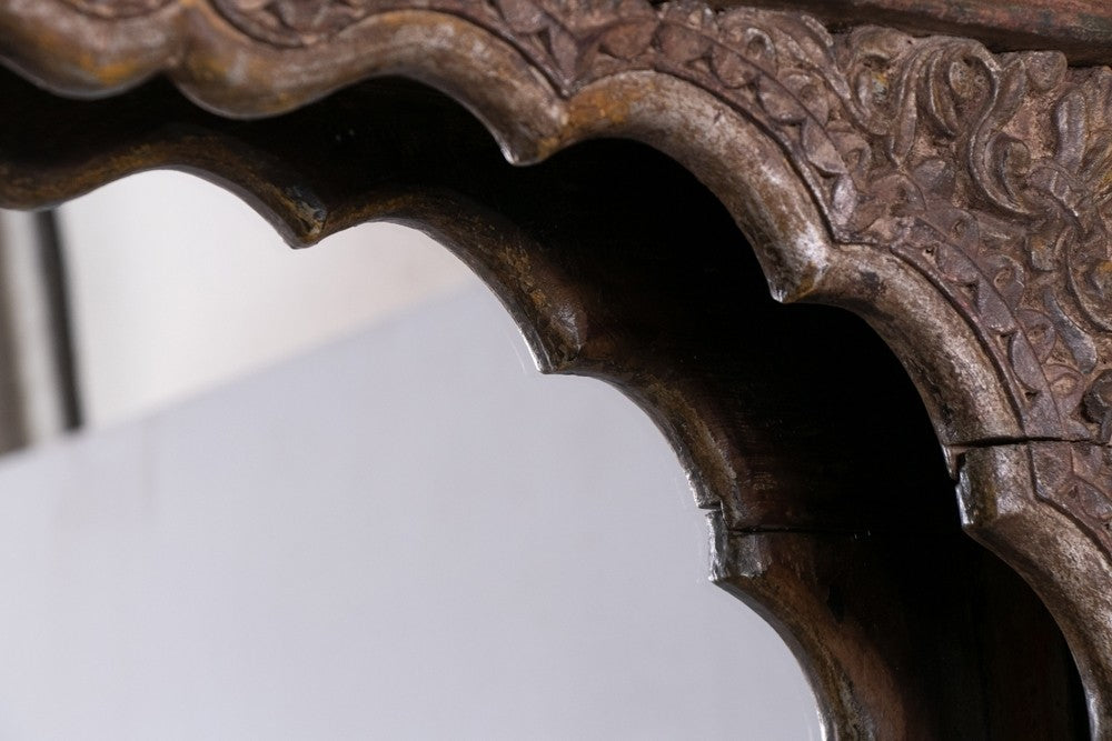 Hand Carved Indian Arch Mehrab Window Frame Mirror - Chocolate Brown - Perfect for Home Decor, Living Room, Bedroom & Boho Style Interiors