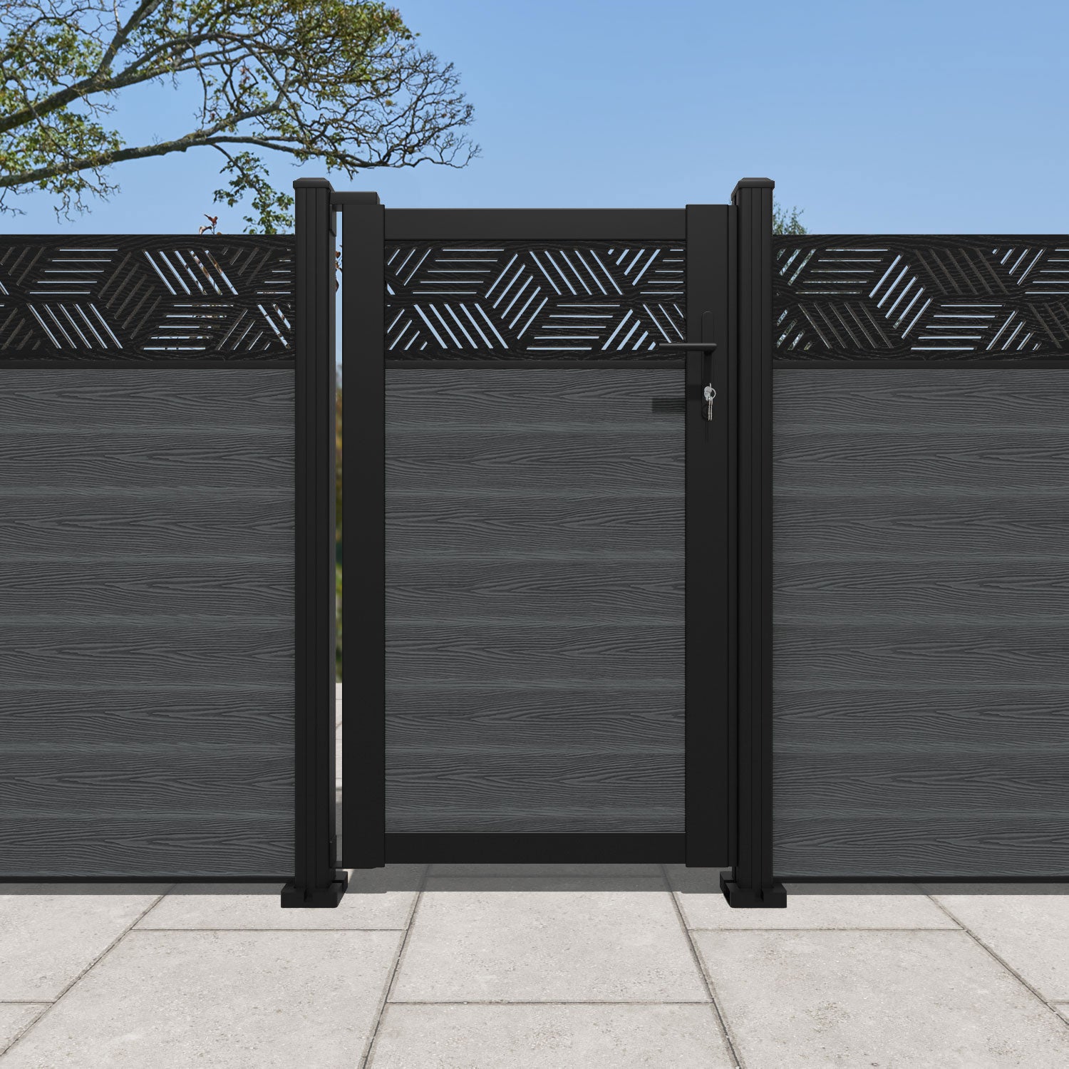 Classic Cubed Pedestrian Gate - Dark Grey Steel Walkway Entry - Perfect for Garden, Backyard, and Driveway Security