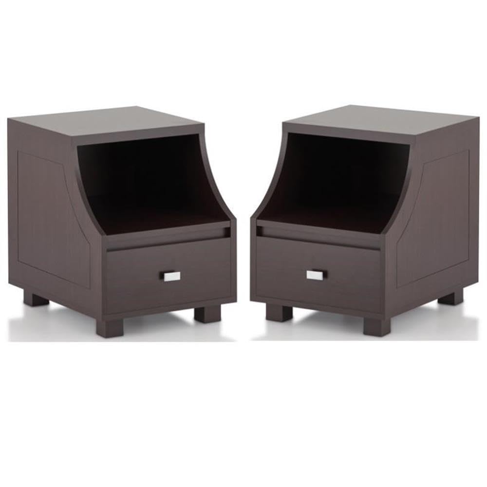 Modern Walnut Wood Storage End Table Set of 2 - Home Square Moshe Nightstand for Living Room, Bedroom & Office - Side Table with Storage Shelf for Books, Lamps & Decor