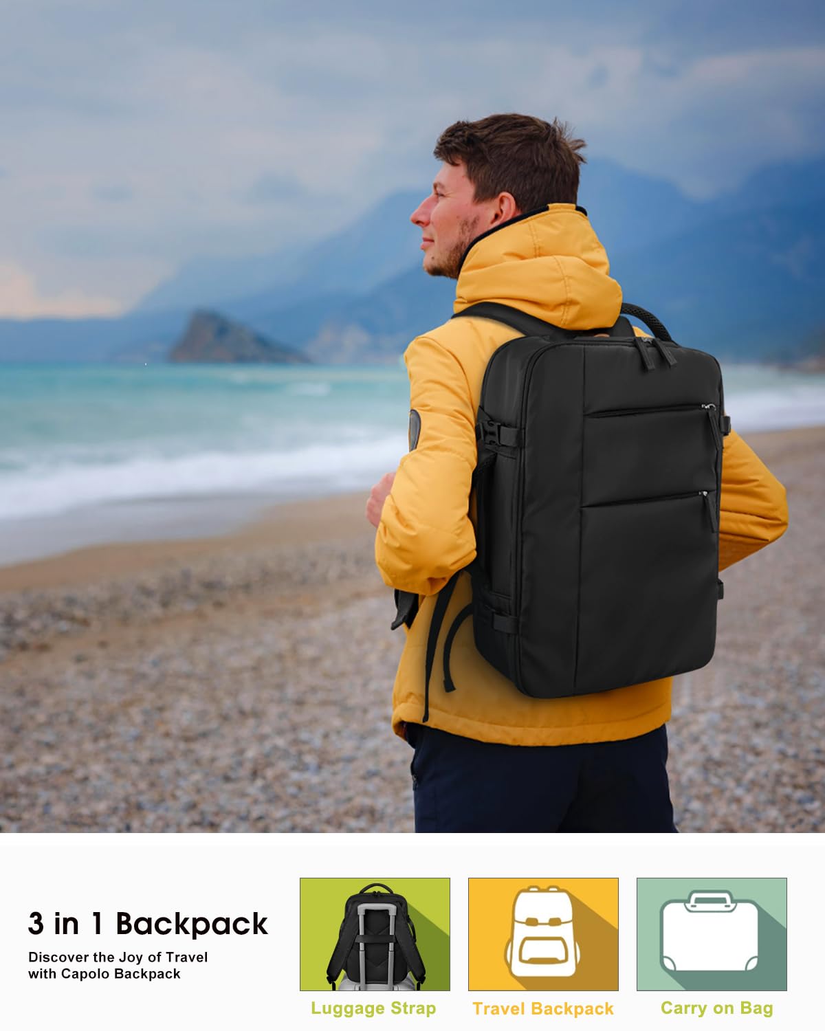 Waterproof Travel Backpack for Women & Men - Airline Approved Carry On Laptop Backpack Fits 15.6 Inch Computer - Business Work Bookbag with Black Zipper - Perfect for Commuting, Business Trips & Weekend Getaways