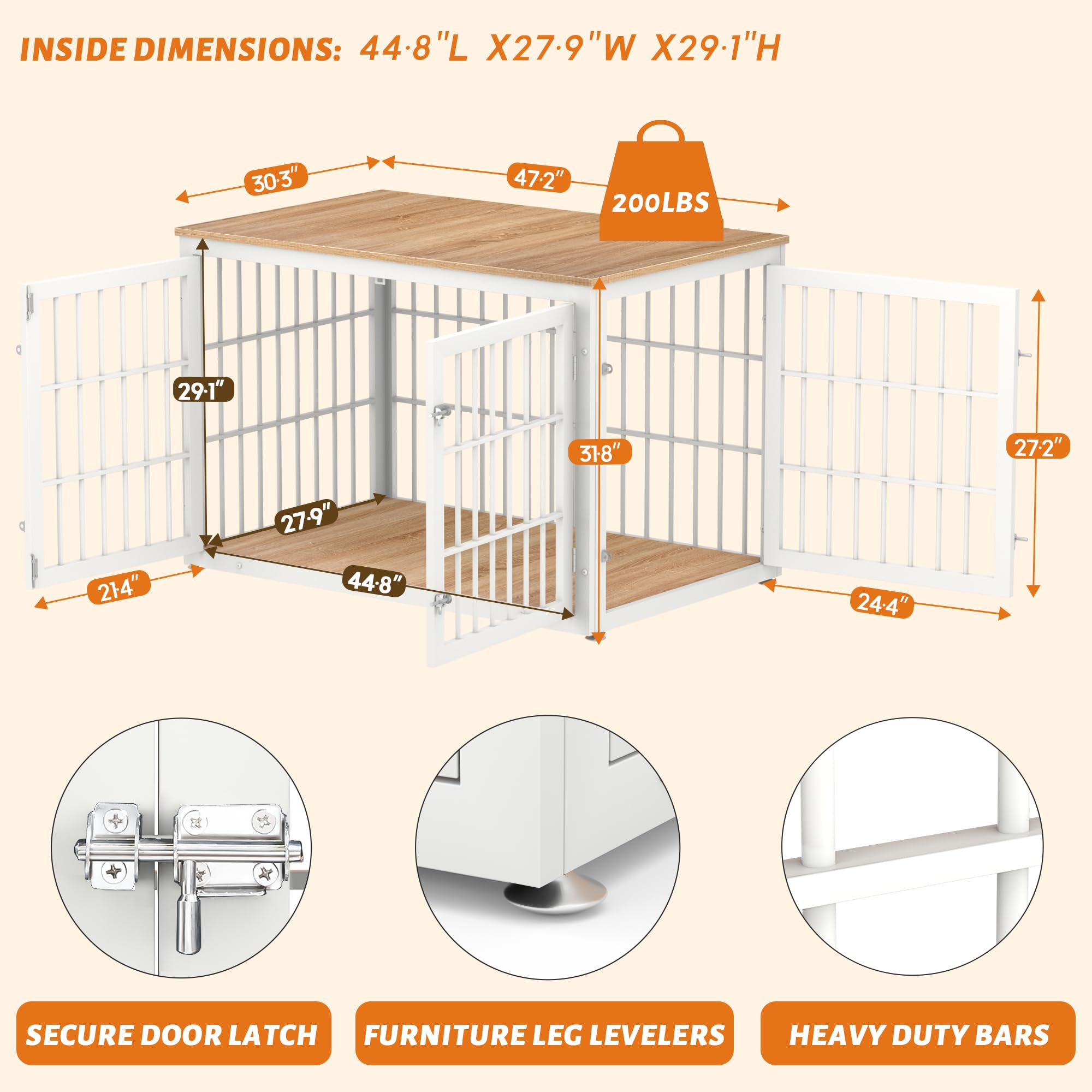 Sturdy Rustic Wooden Dog Crate Furniture for Extra Large Dogs - Decorative Indoor Pet Kennel with End Table Design (XL Size, White & Natural Finish) - Perfect for Living Rooms, Bedrooms & Home Offices