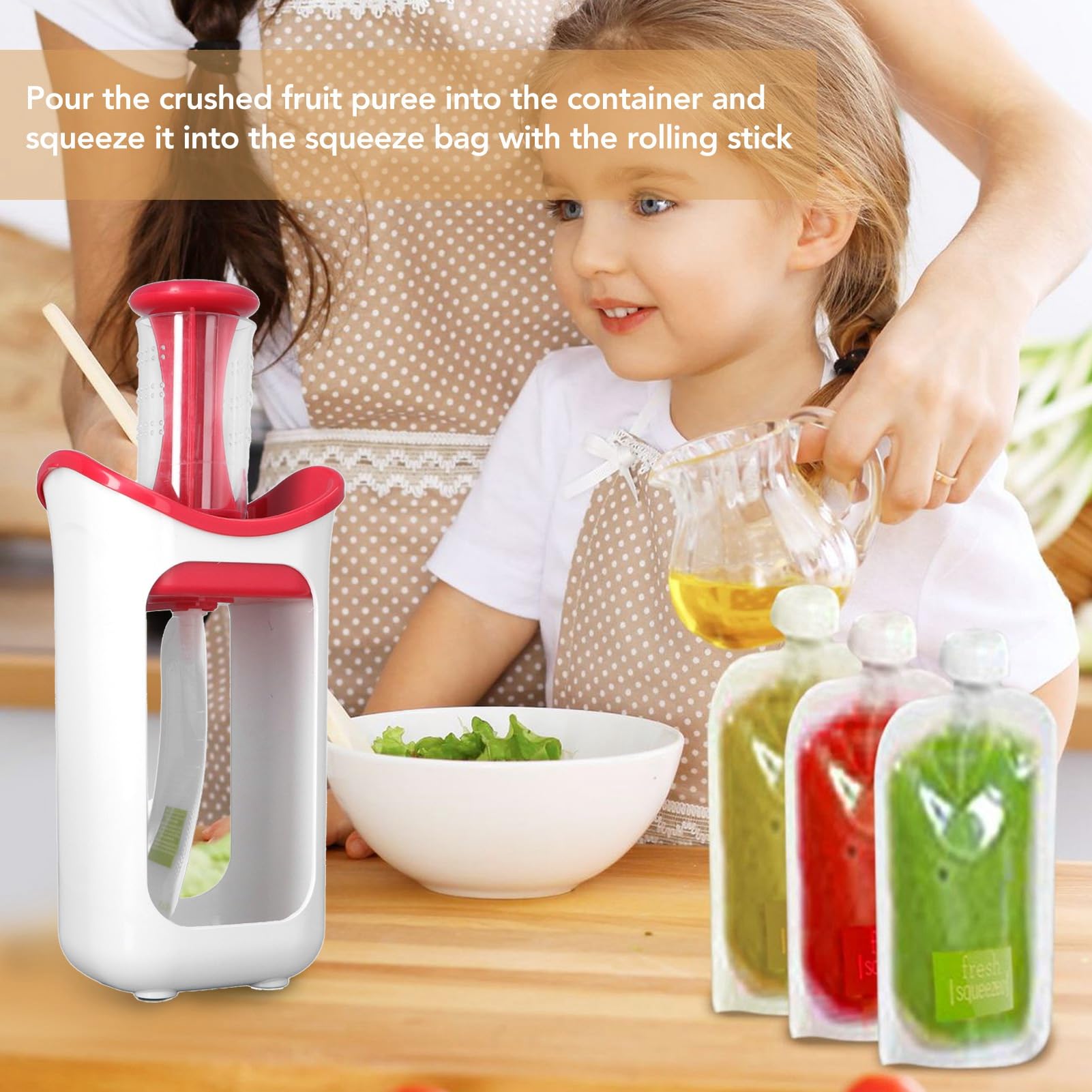 Reusable Baby Food Pouch Filler Station - Homemade Fruit Puree & Juice Squeezer with 10 BPA-Free Squeeze Bags for Infants & Toddlers (Red) | Perfect for Meal Prep, On-the-Go Snacks & Daycare Lunches