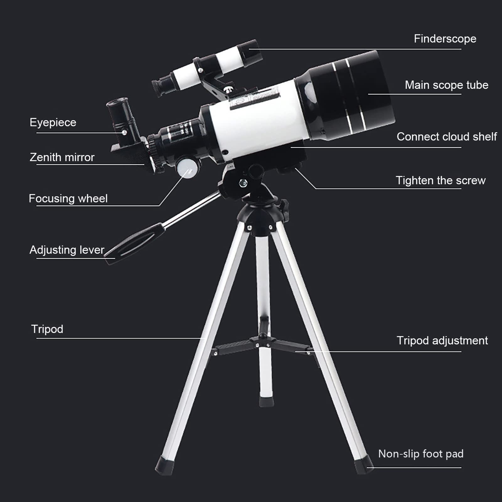 70mm Aperture Refracting Astronomical Telescope for Adults & Kids - Portable Travel Telescope with Adjustable Tripod, Phone Adapter & Wireless Remote - Perfect for Stargazing, Moon Observation & Outdoor Adventures