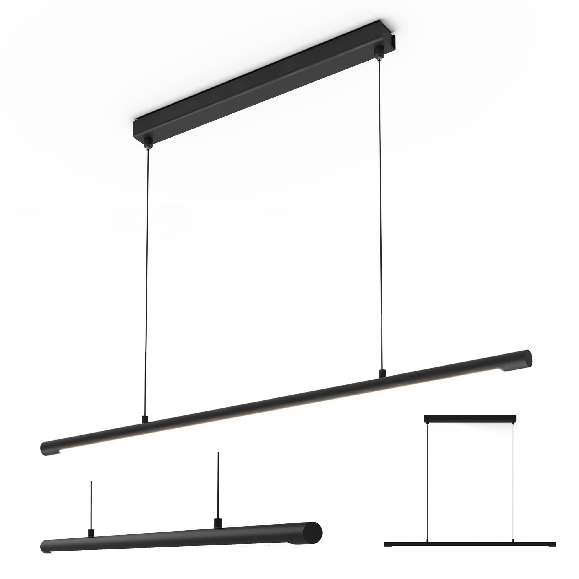 Modern Black LED Linear Pendant Light - 20W 3000K Warm White, Flicker-Free Office Lighting, Non-Dimmable Ceiling Fixture for Bedroom, Dining Room & Kitchen Island (47.2