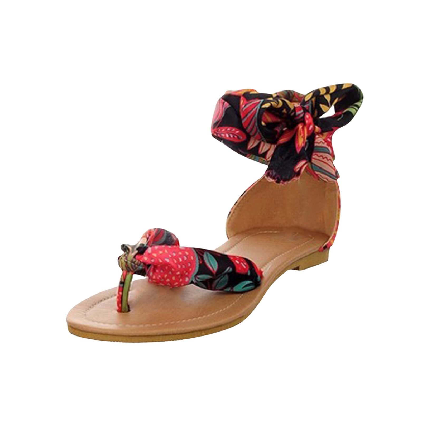 Women's Summer Sandals 2022 - Fashionable Flat Bohemian Beach Shoes with Silk Ankle Strap | Retro Style Sandals for Women | Perfect for Beach Vacations, Casual Outings & Summer Weddings