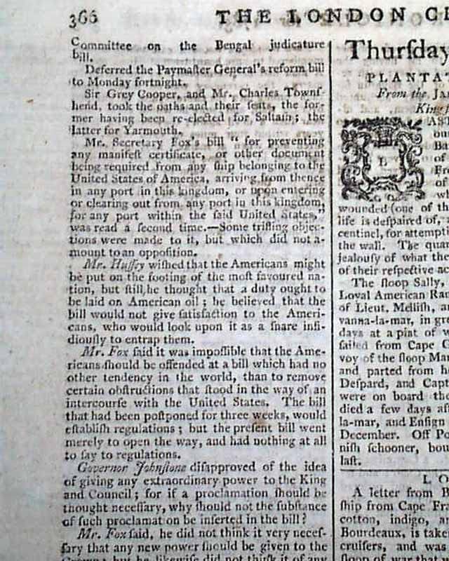 1783 London Chronicle Newspaper - Rare Revolutionary War Era Document on American Colonies Trade Resumption | Historical Collectible for Antique Enthusiasts & History Buffs