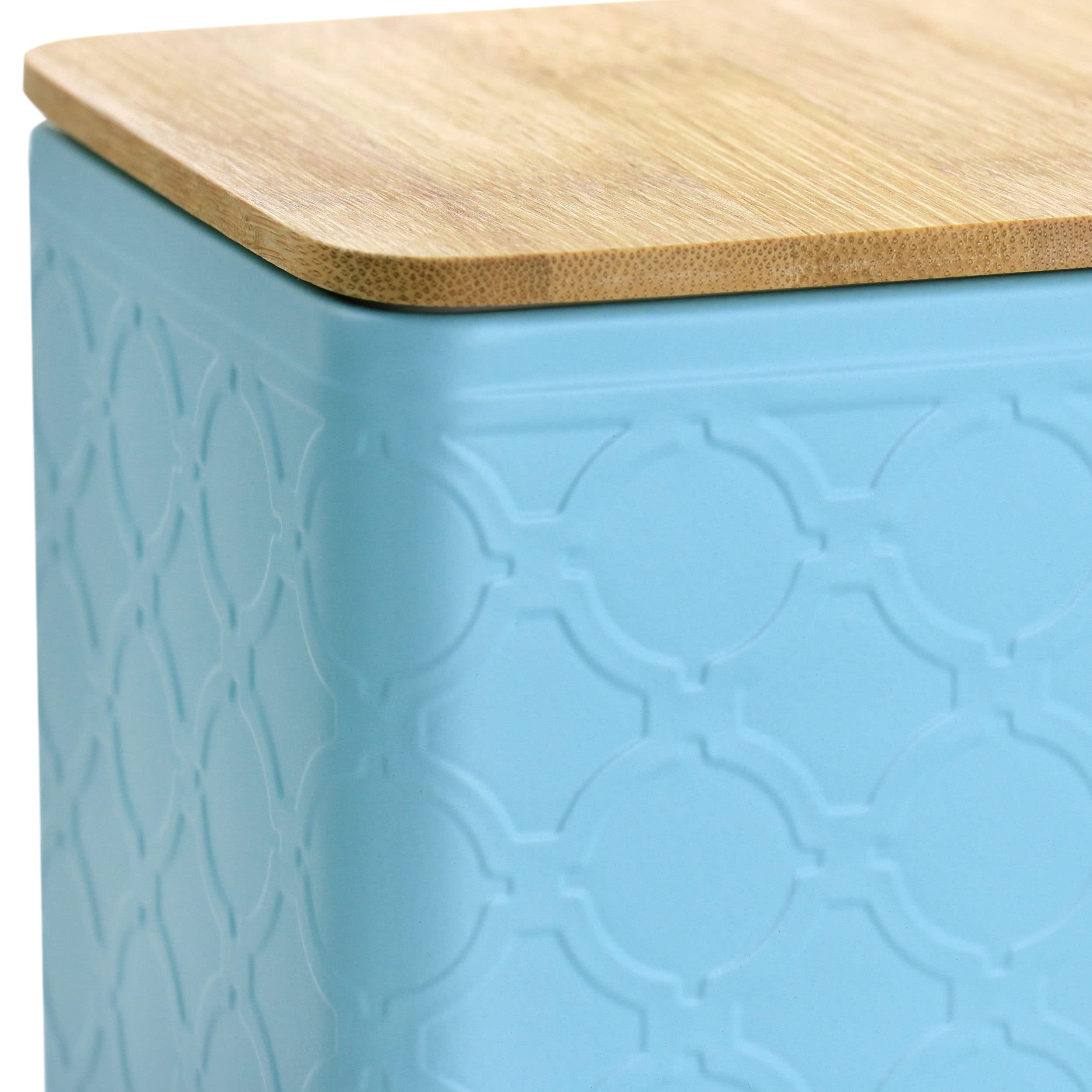 MegaChef 3-Piece Square Iron Canister Set - Airtight Kitchen Storage Containers for Flour, Sugar, Coffee & Tea | Turquoise Blue Pantry Organization for Countertop or Cabinet