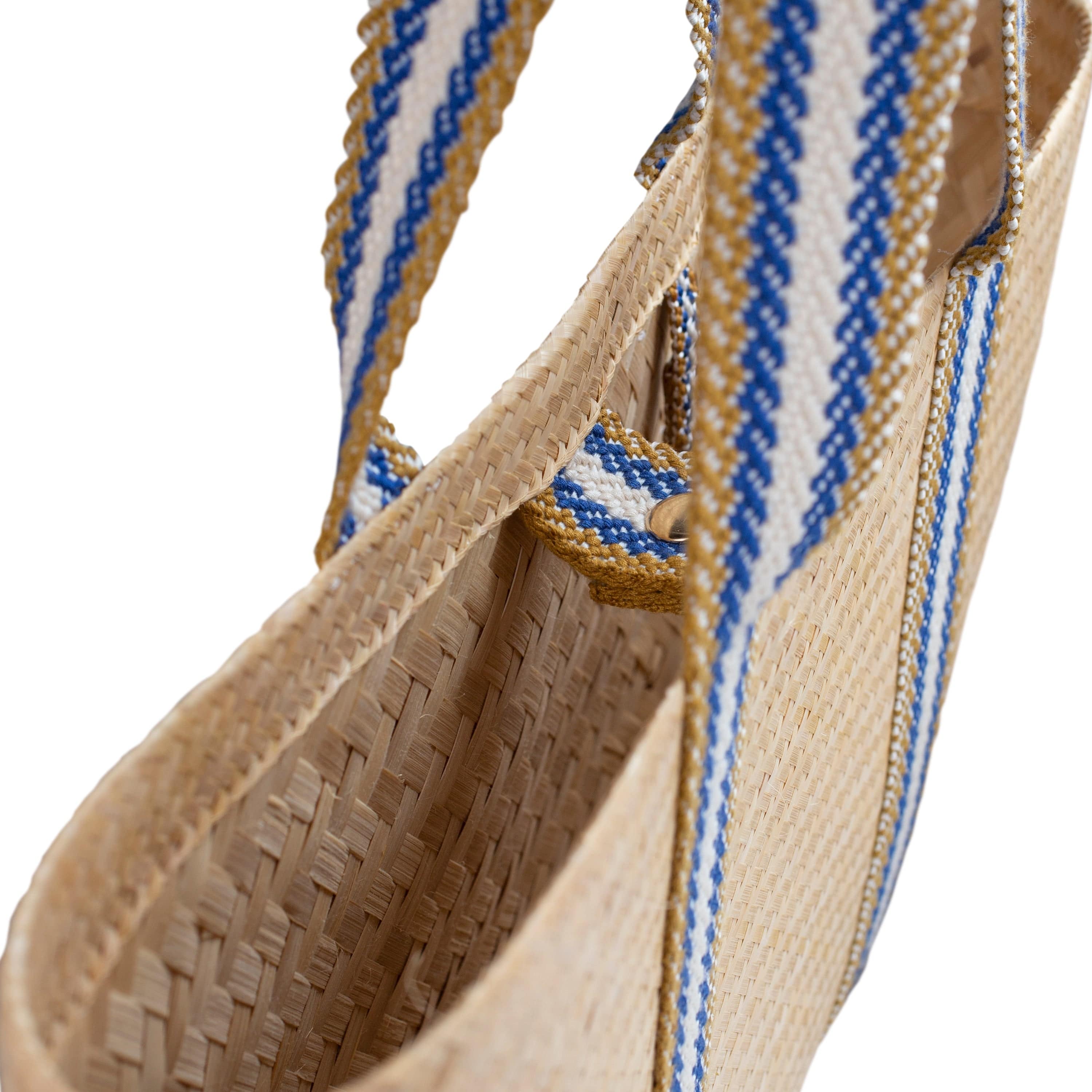 Eco-Friendly Bamboo Vegan Medium Tapered Tote Bag - Natural & Blue Stripe | Perfect for Grocery Shopping, Beach Trips & Daily Use