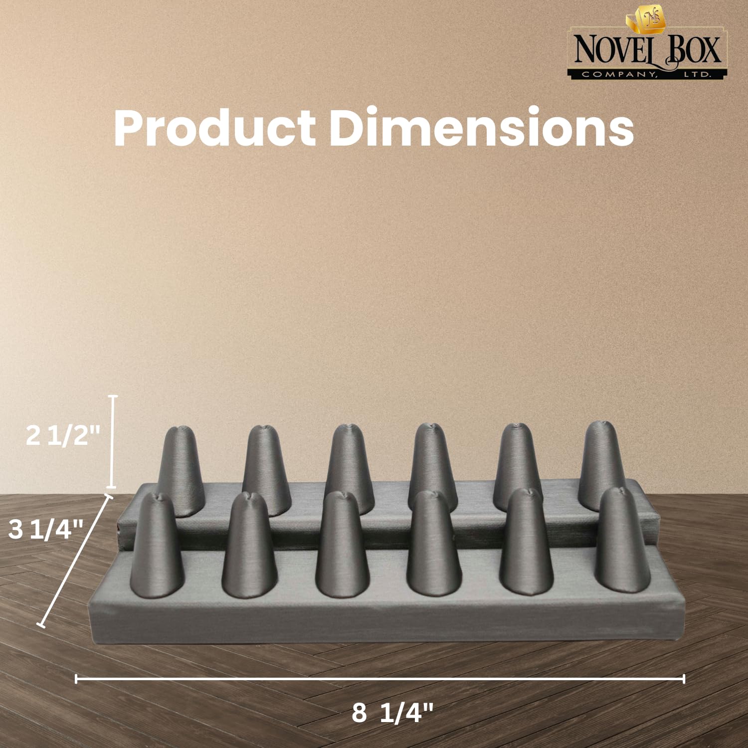 12 Finger Steel Gray Ring Stand Holder - Jewelry Display Stand for Rings (8.25x3.25x2.25 inches) with Free NB Cleaning Cloth - Perfect for Jewelry Stores, Wedding Ring Displays & Boutique Showcases