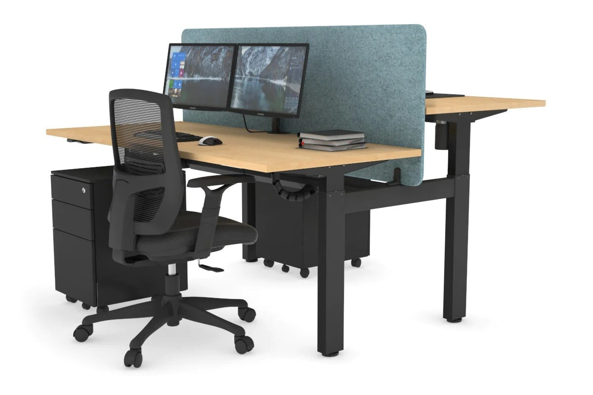 Adjustable Height 2-Person H Bench Workstation - Black Frame [1600L x 700W] - Perfect for Office, Workshop & Collaborative Workspaces