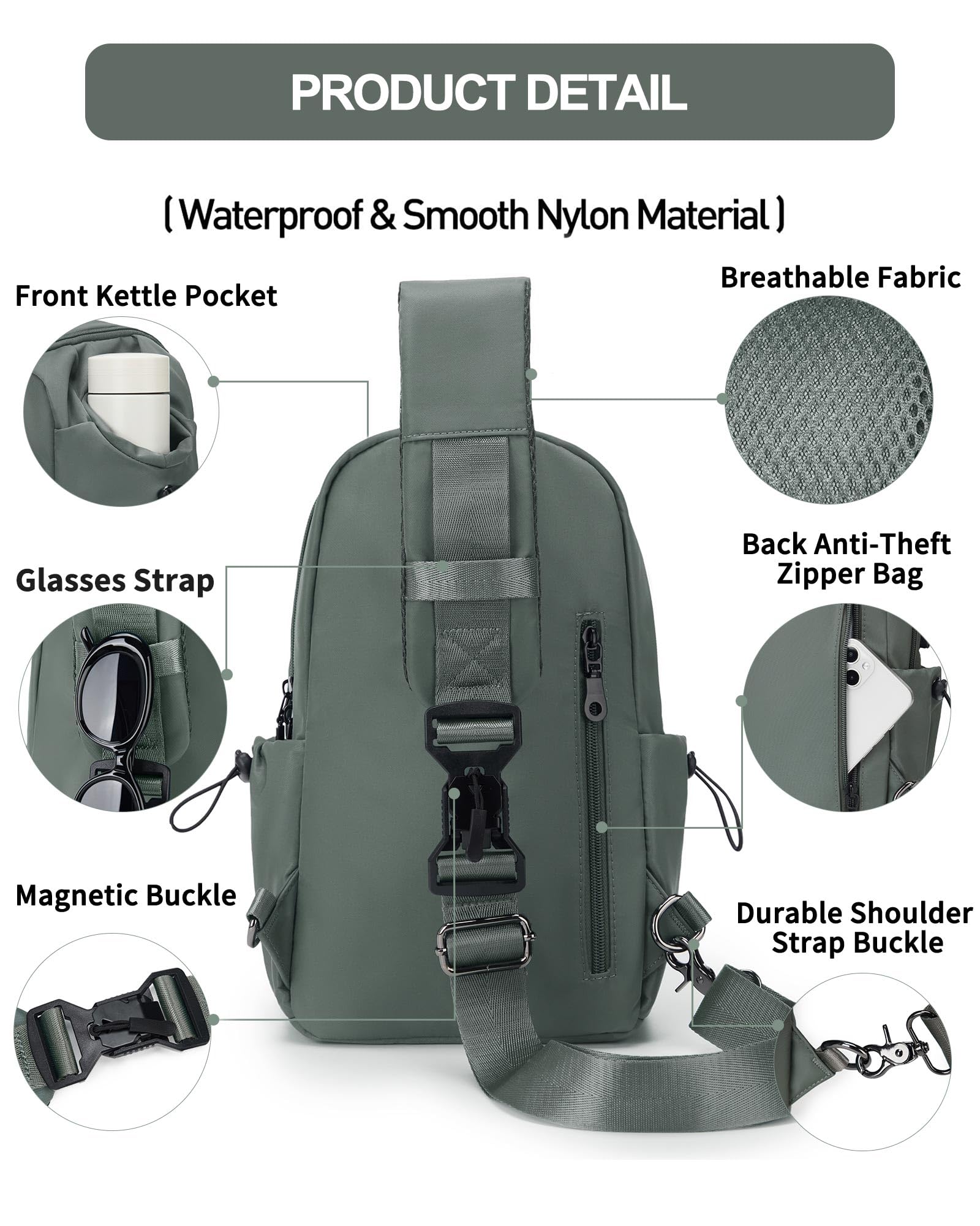 SEAFEW Tactical Sling Backpack for Men - Green Anti-Theft Crossbody Shoulder Bag, Compact Chest Pack for Motorcycle Riding, Travel, Hiking & Outdoor Sports | Perfect for Commuting, Gym, Cycling & Everyday Use