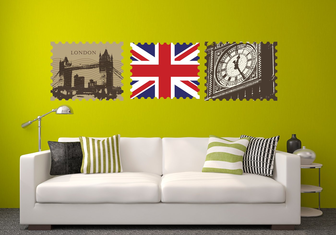 London Travel Souvenir Set of 3 Vintage Stamp Wall Decals - Size B - Perfect for Home Office Decor, Nursery Room, or Gift for Travel Lovers