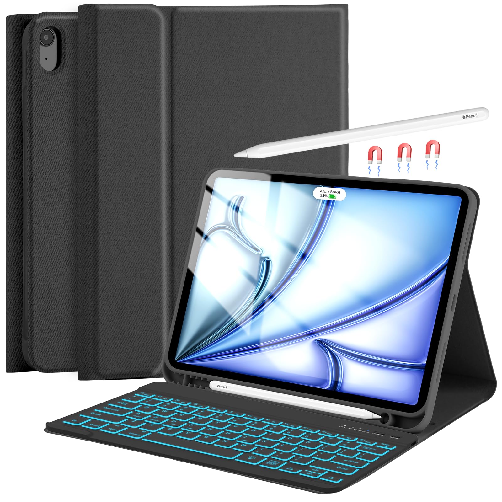 COO Backlit Wireless Keyboard Case for iPad Air 5th/4th Gen & iPad Pro 11 (2018-2022) - 7 Color LED, Detachable Keyboard with Apple Pencil Holder - Perfect for Work, Study & Travel