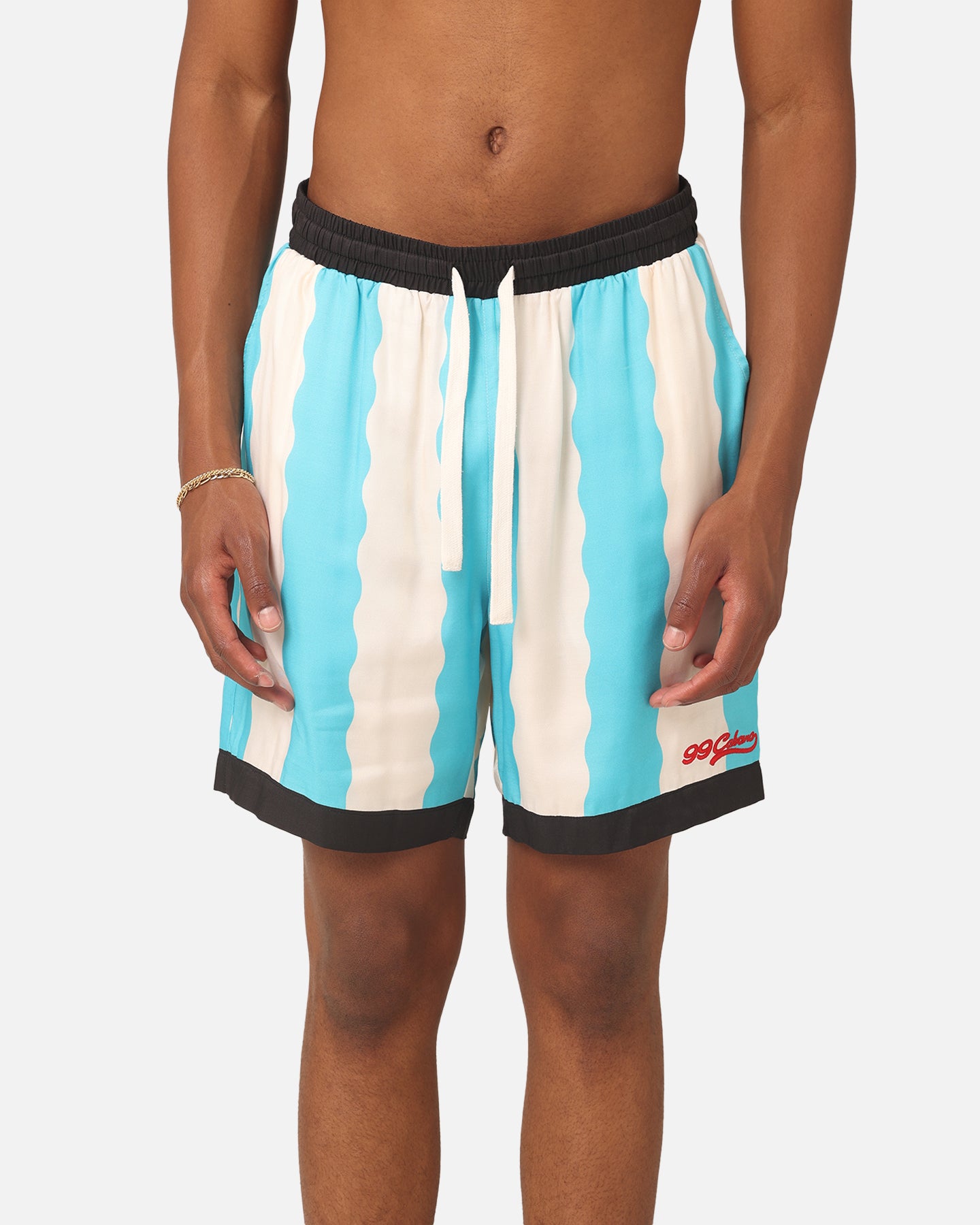 99 Cabana Bowling Shorts for Men - Light Blue & Off White Casual Summer Shorts - Perfect for Beach, Pool, and Outdoor Activities