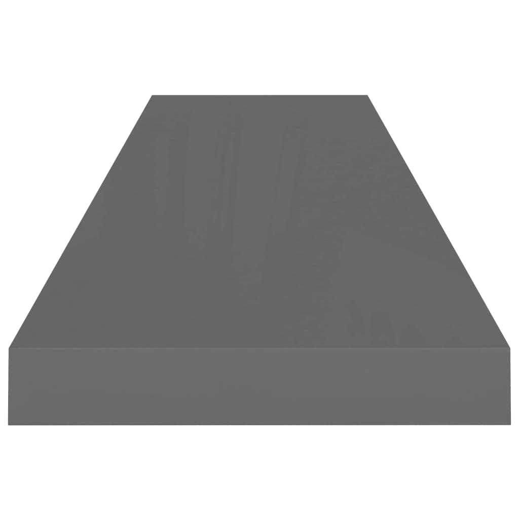 Floating Wall Shelves Set of 2 - Modern High Gloss Gray MDF Wall Mounted Shelves 35.4