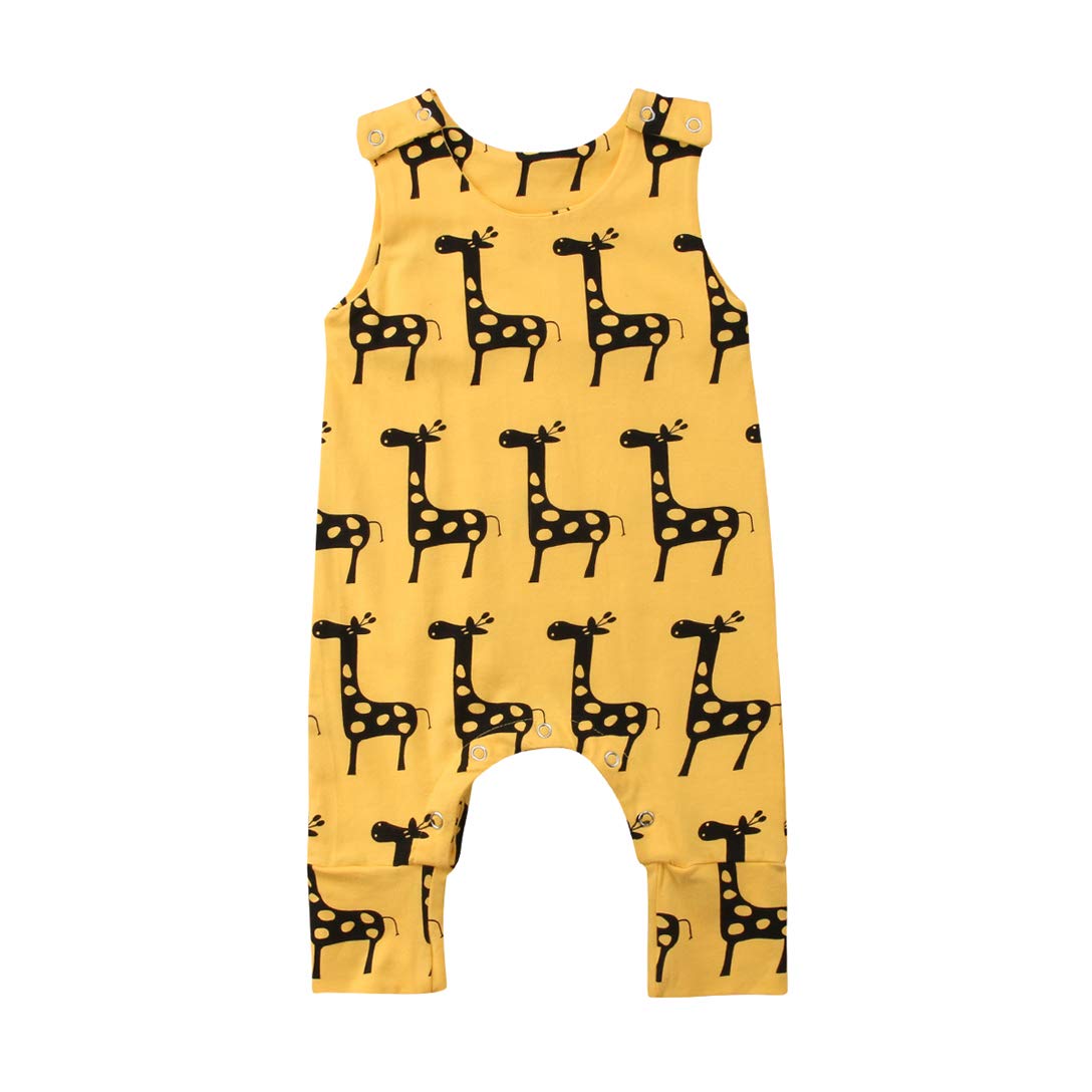 Adorable Newborn Baby Boy & Girl Romper - Animal Cartoon Printed Sleeveless One-Piece Bodysuit Outfit (12-18 Months, Yellow Giraffe Design) | Perfect for Summer Playtime, Photo Shoots & Casual Outings
