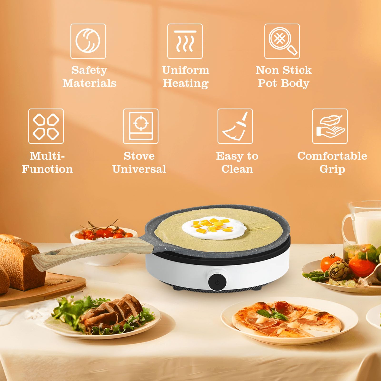Non-Stick 28cm Aluminum Alloy Flat Bottom Frying Pan for Pancakes, Crepes, Omelets - Induction & Gas Stove Compatible - Perfect for Breakfast, Camping & Home Cooking
