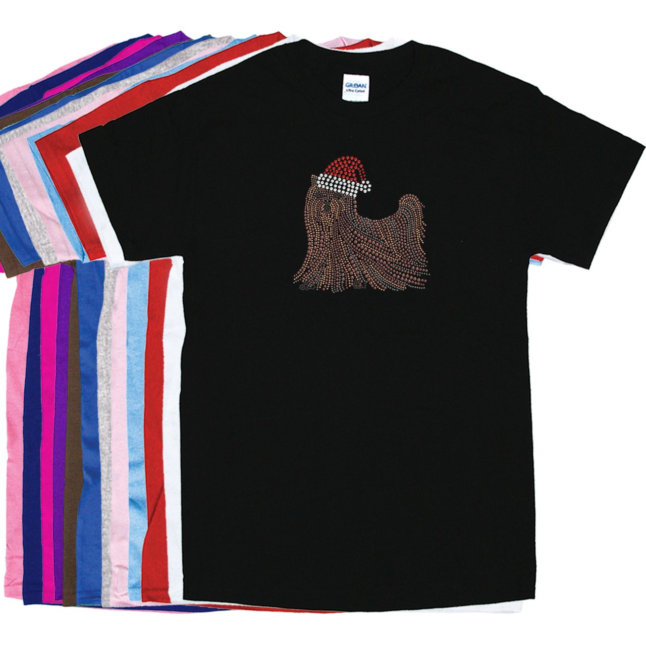 Sparkle Rhinestone Unisex Christmas Shirt with Santa Hat - Festive Holiday Apparel for Yorkie Lovers, Christmas Parties & Family Gatherings