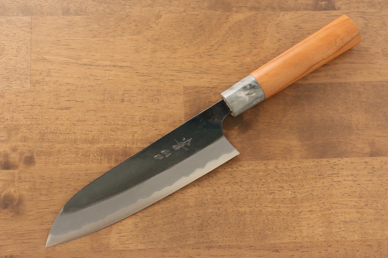 Masakage Mizu Blue Steel No.2 Santoku Knife 165mm - Japanese Chef Knife with American Cherry Handle - Perfect for Slicing, Dicing & Chopping Vegetables, Meat & Fish