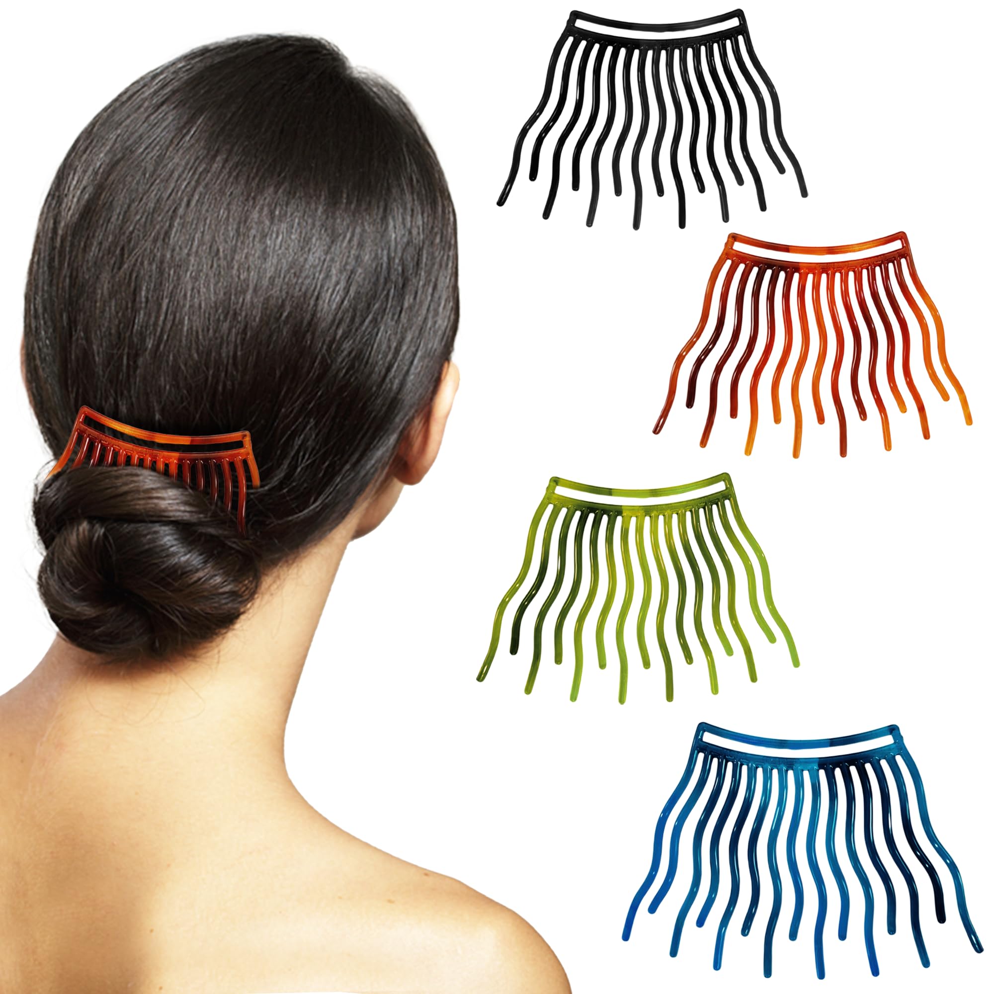 4-Piece Sanas Hair Combs for Women - Styling Pocket Comb, Hair Topper, Bun Maker & Clip Set (Multicolor) | Perfect for Updos, Ponytails & Everyday Styling