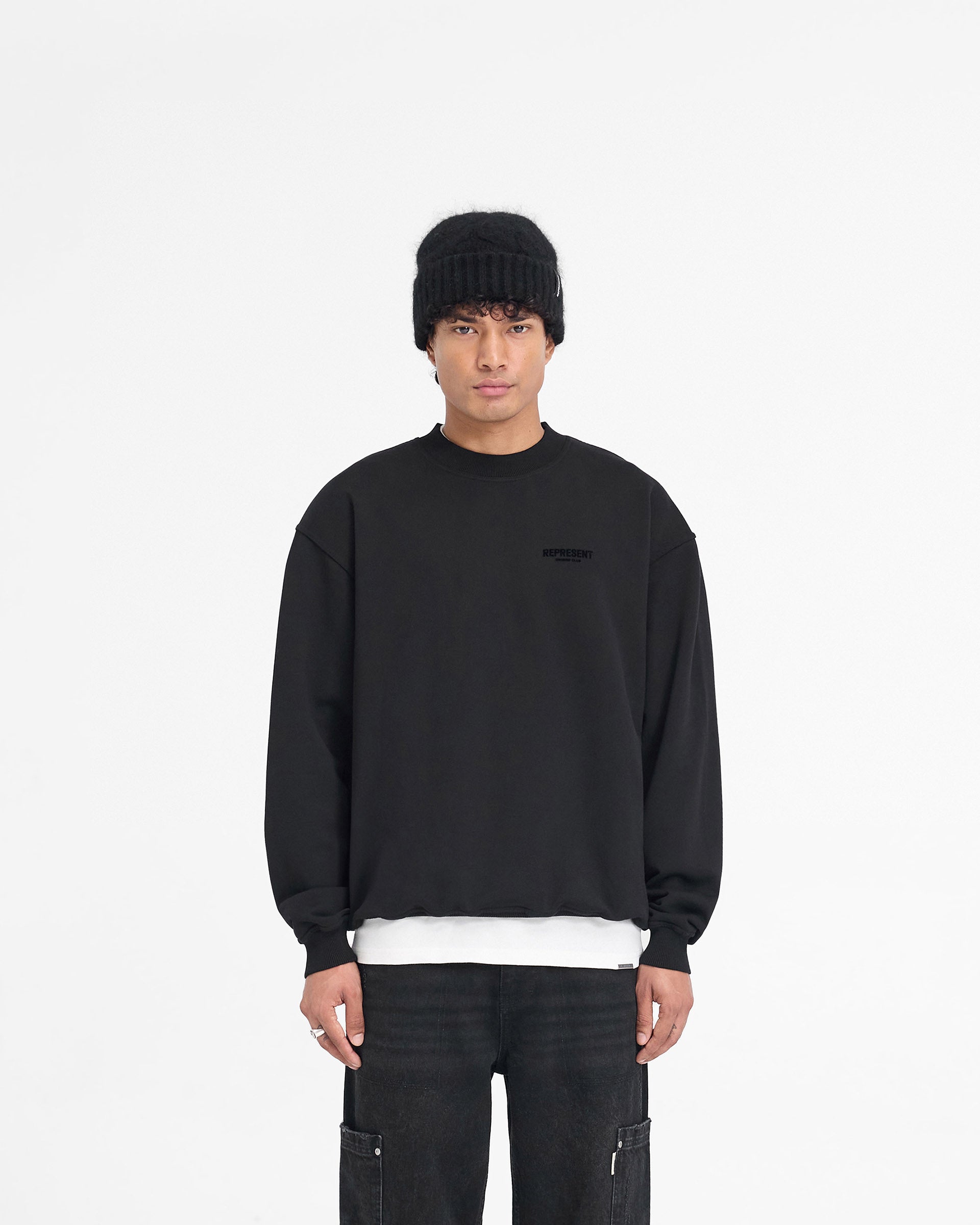 Represent Owners Club Flocked Sweater - Premium Black Knit Pullover for Men | Streetwear Fashion & Casual Outfits