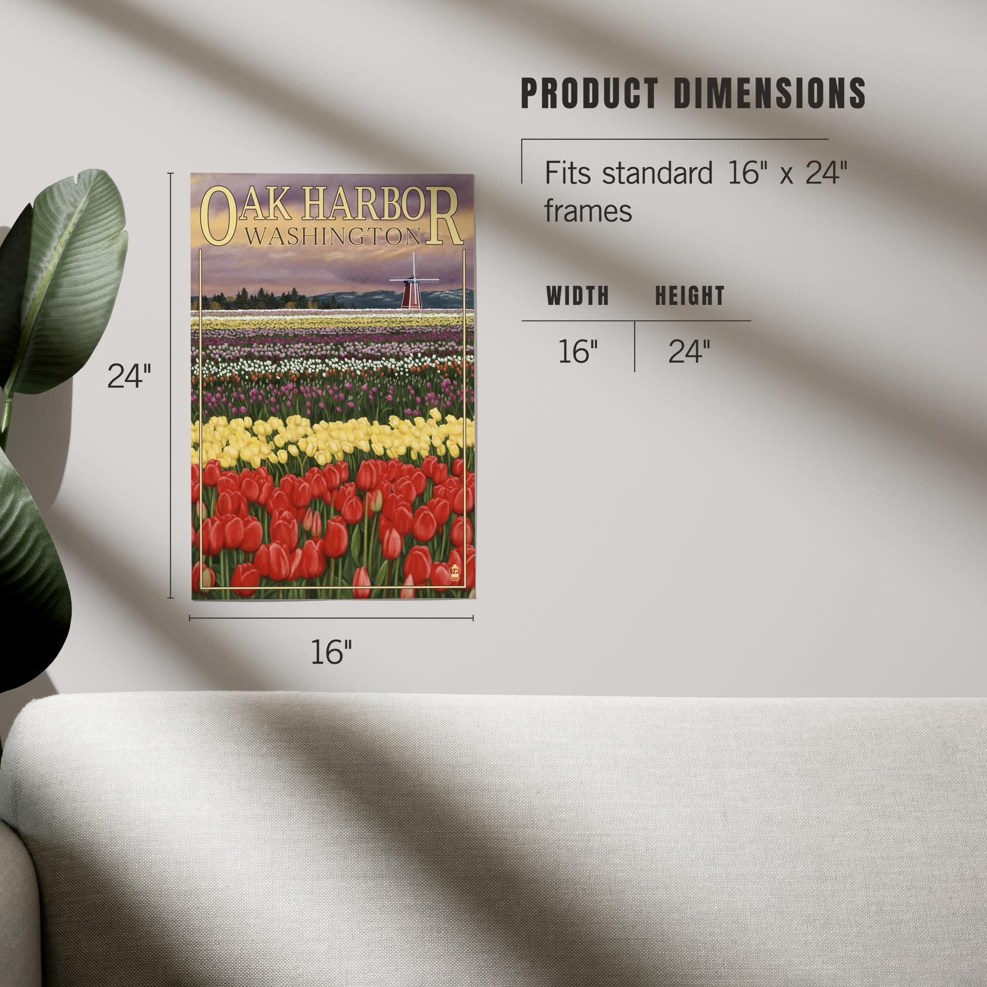 Lantern Press 16x24 Inch Giclee Print - Oak Harbor Washington Tulip Fields Wall Art - Perfect for Home Decor, Office & Living Room