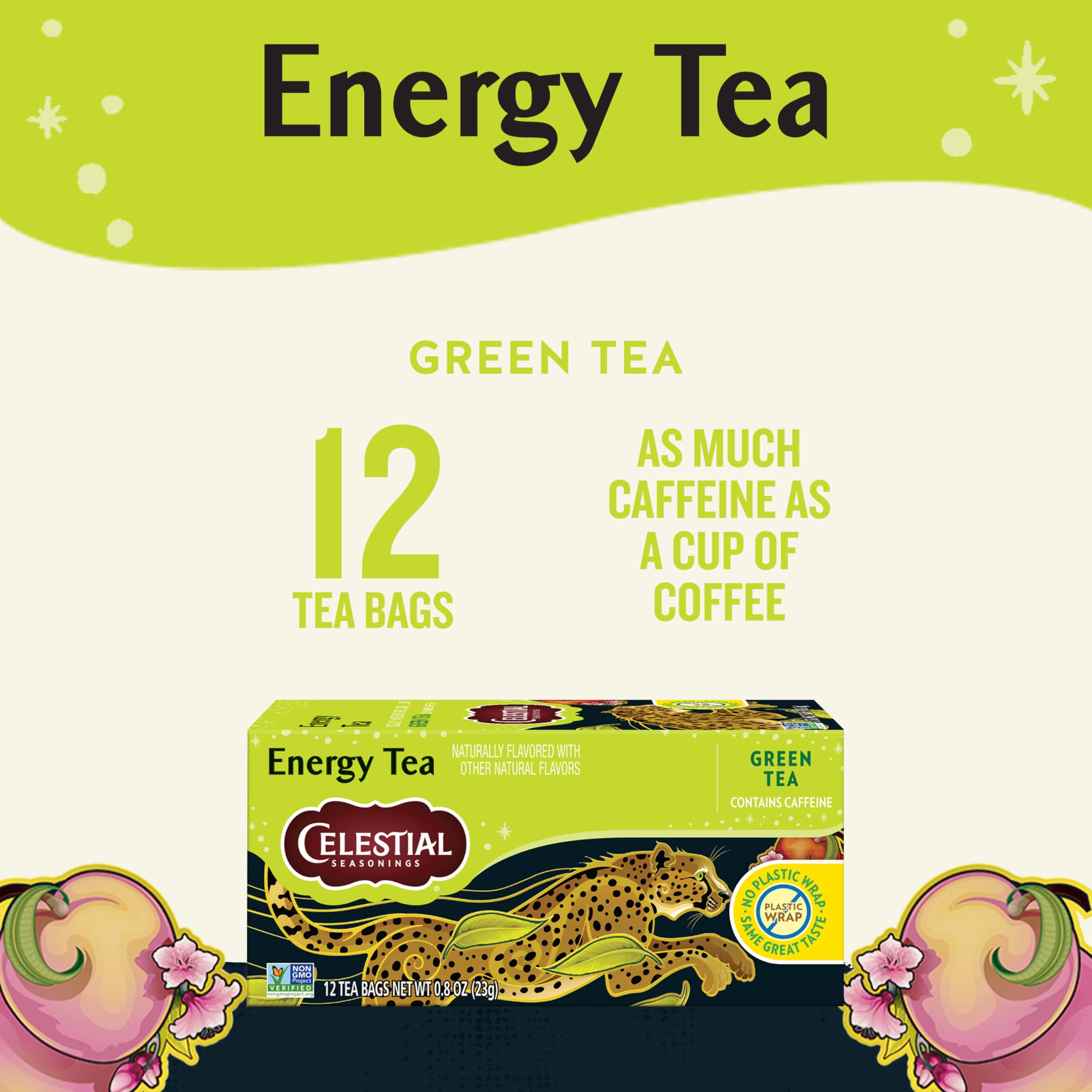 Celestial Seasonings Caffeinated Green Tea Energy Boost - 12 Tea Bags (Pack of 6) | Antioxidant Rich Morning Drink for Workout & Office Focus
