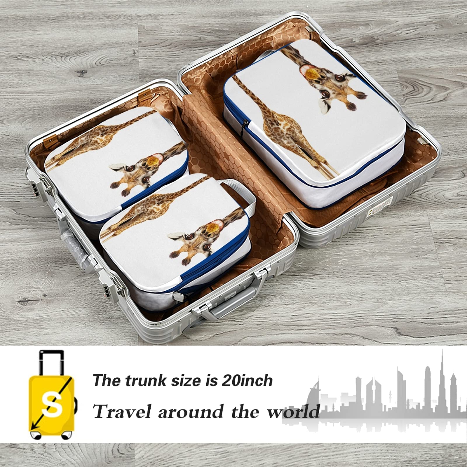 3-Piece Waterproof Check Oxford Cloth Packing Cubes Set - Cute Giraffe Design Travel Organizers & Toiletry Storage Bags | Perfect for Suitcases, Backpacks, and Weekend Getaways