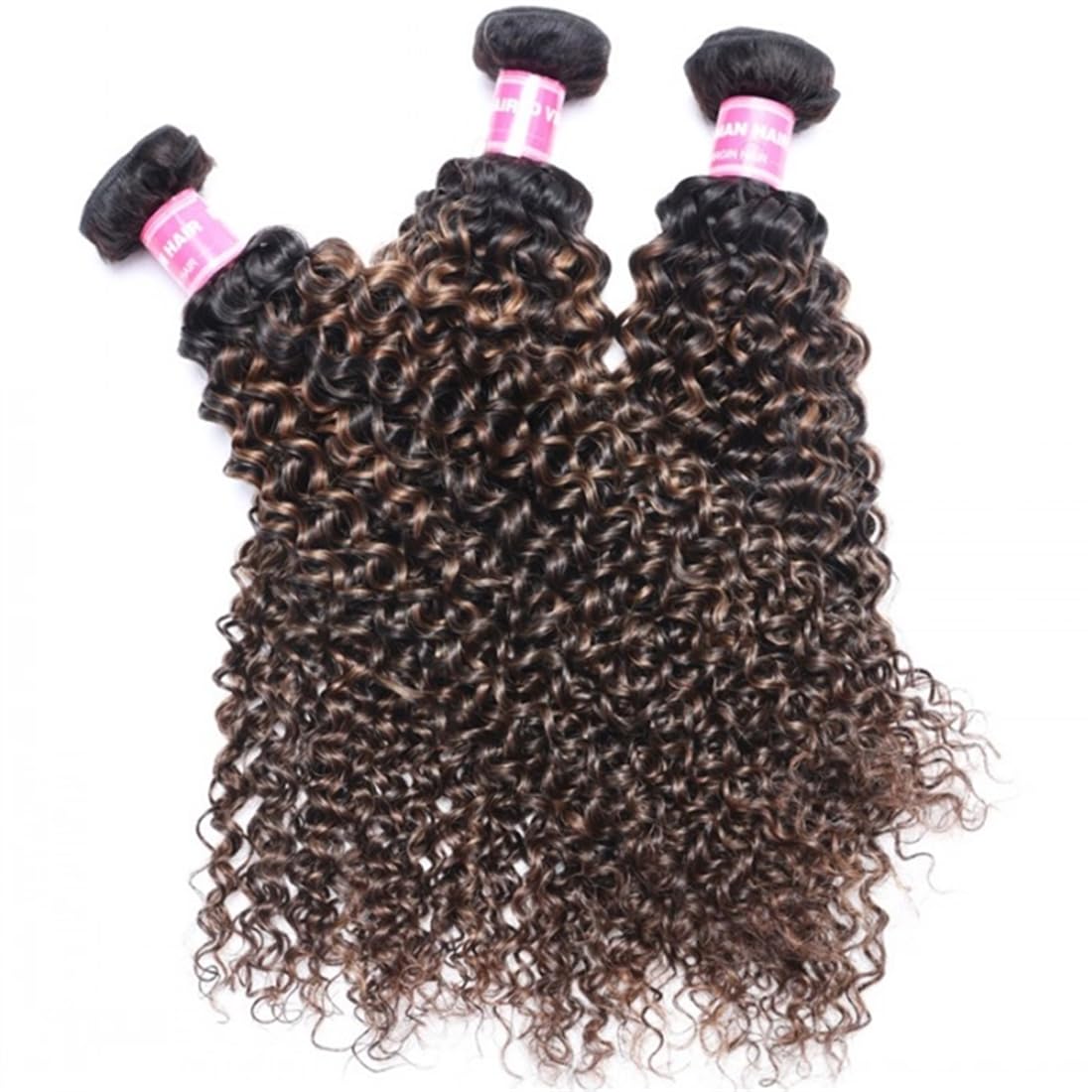 Sunber 12A Ombre Brown Curly Human Hair Extensions - 3 Bundles 100% Brazilian Virgin Jerry Curly Weave (10/12/14 Inch) - Two Tone FB30 Brown Highlight for Natural Look | Perfect for Daily Wear, Parties & Special Occasions
