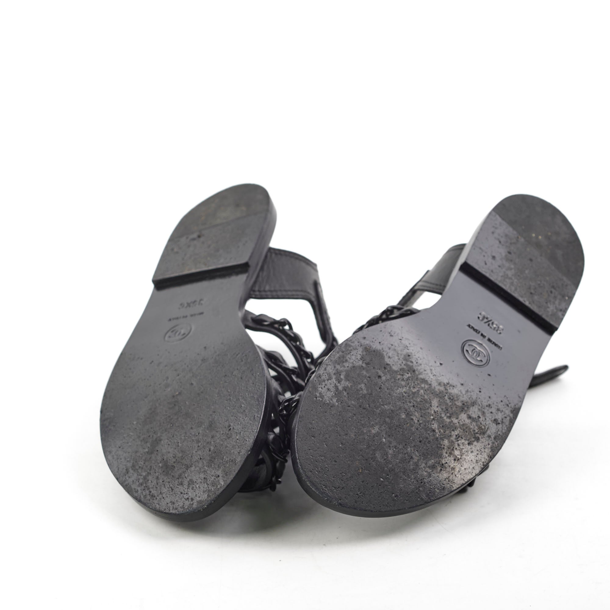 Chanel Black Leather Chain Strap Sandals Size 36 - Luxury Women's Summer Shoes for Beach, Party & Evening Wear