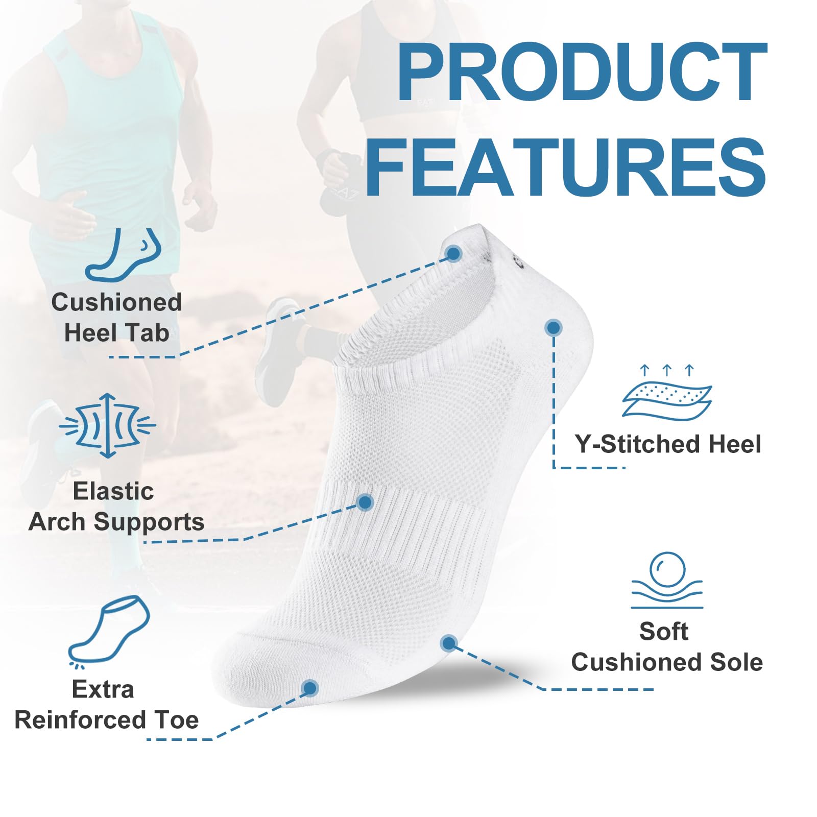 JAMRID Men's Ankle Socks - 6 Pairs Breathable Cotton Low Cut Athletic Running Socks for Men & Women - Perfect for Gym, Sports & Daily Wear