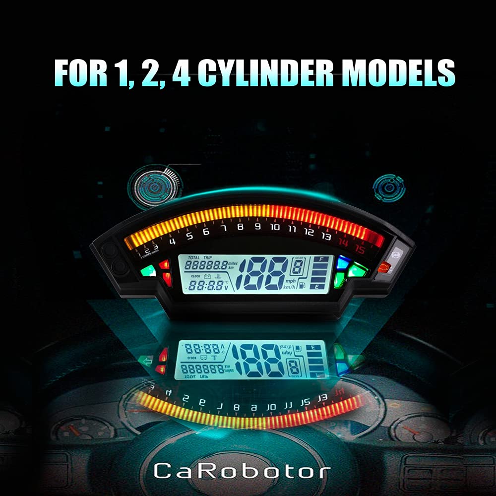 Universal Motorcycle LCD TFT Digital Speedometer Odometer - 14000RPM, 6 Gear Backlight, Compatible with 1/2/4 Cylinder Bikes | Perfect for Cruisers, Sport Bikes & Touring Motorcycles