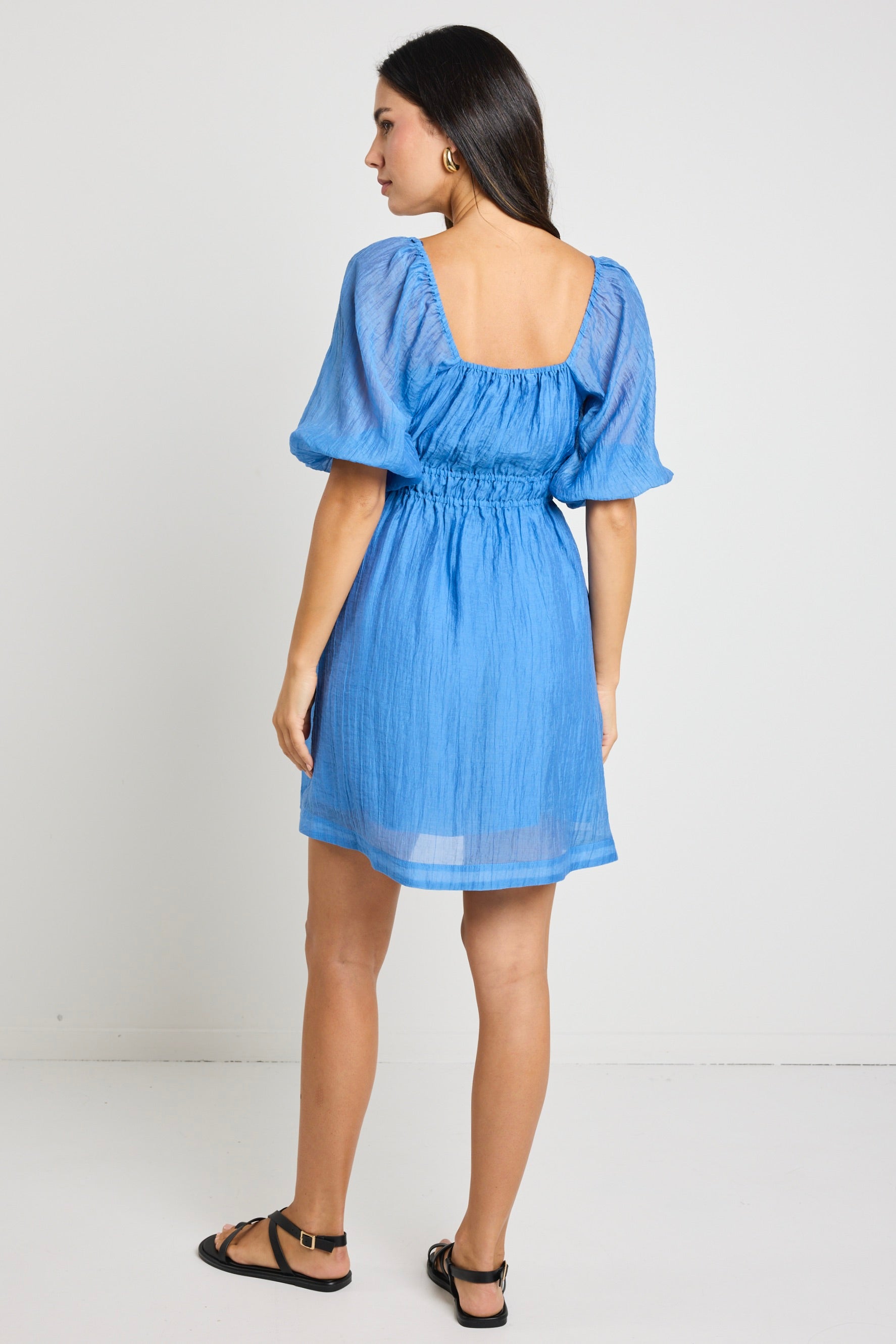 Terrace Blue Puff Sleeve Sweetheart Mini Dress - Women's Floral Summer Party Cocktail Dress for Date Night & Beach Vacation