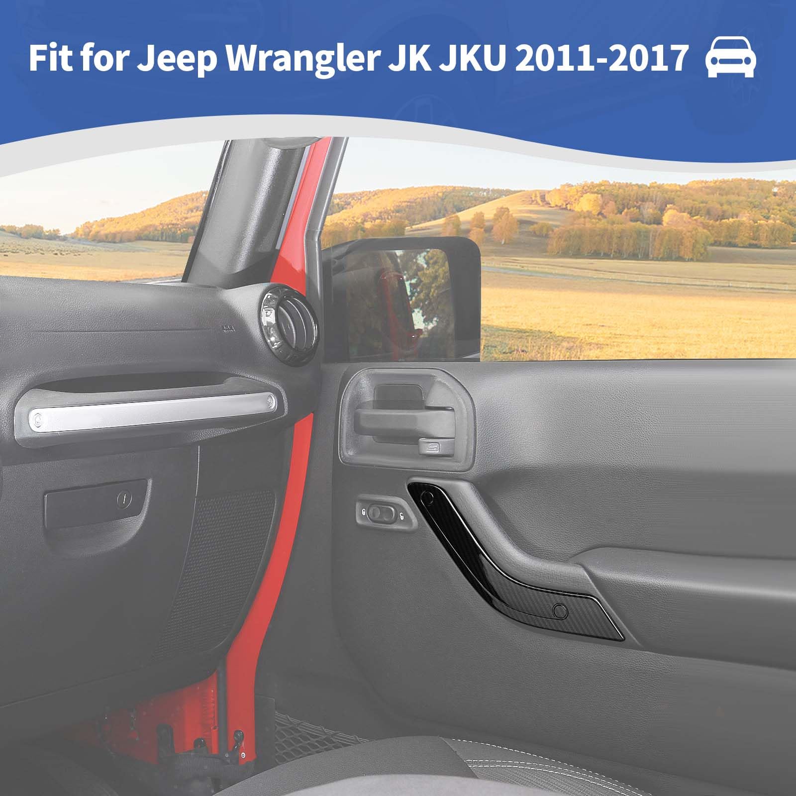 Carbon Fiber Inner Door Handle Panel Trim Cover for Jeep Wrangler JK JKU 2011-2017 - Interior Accessories Set of 4pcs - Upgrade Your Ride with Stylish Protection for Off-Road Adventures