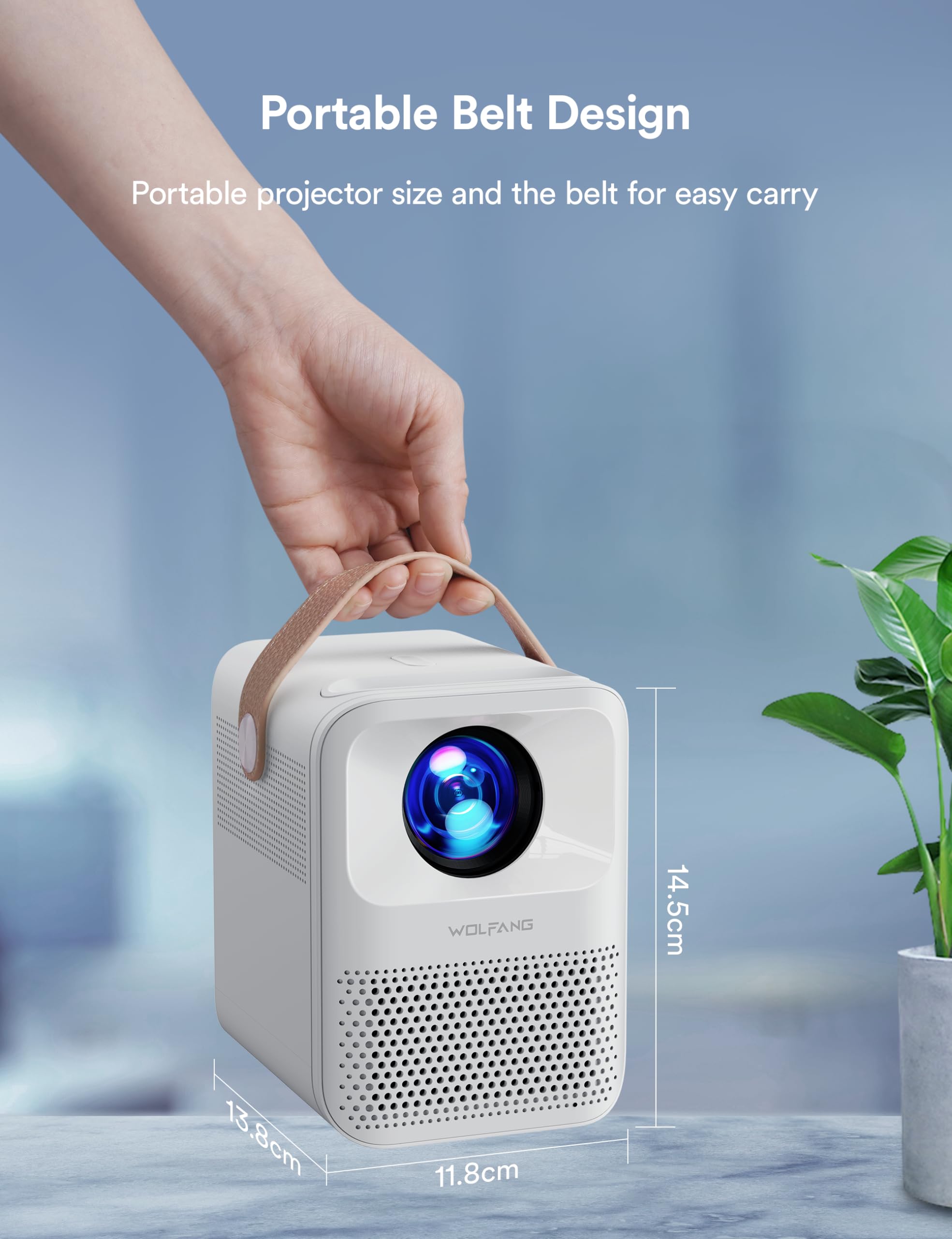 WOLFANG 4K Mini Projector - 15000L Portable Movie Projector with 5G WiFi & Bluetooth, 200