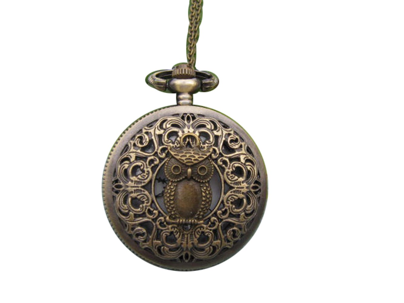Vintage Owl Pocket Watch Necklace - Large Antique Style Pendant with Chain - Perfect for Steampunk Costumes, Victorian Fashion & Unique Gifts