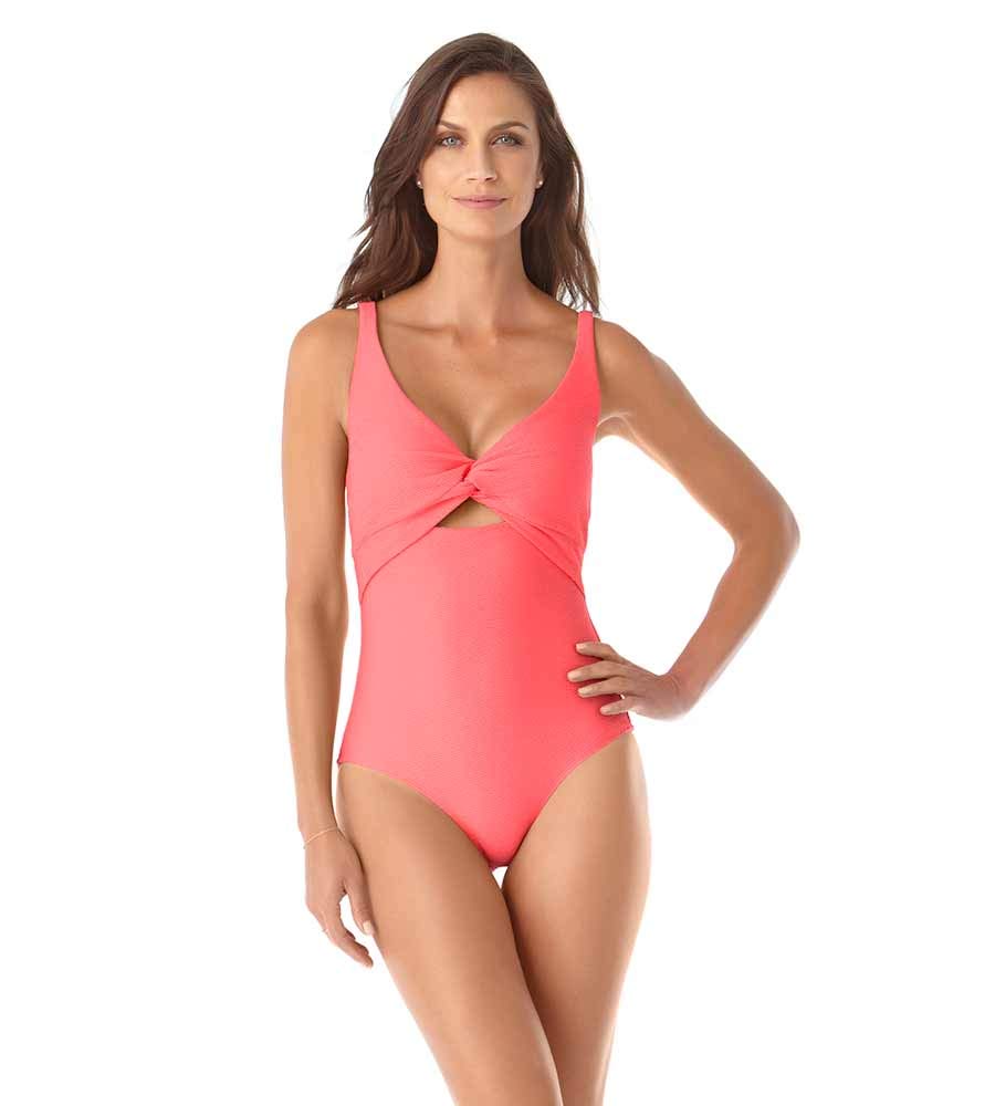Anne Cole Women's One Piece Swimsuit with Shoulder Cutout - Stylish & Comfortable Bathing Suit for Beach, Pool & Vacation | Size 14, Melon Color