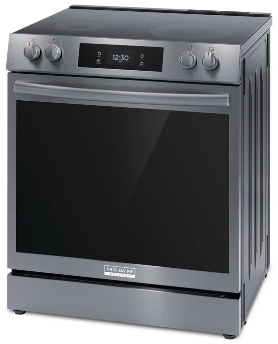 Frigidaire Gallery GCFE306CBD 30-Inch Black Stainless Steel Front Control Electric Range with Total Convection - Perfect for Home Kitchens & Modern Cooking