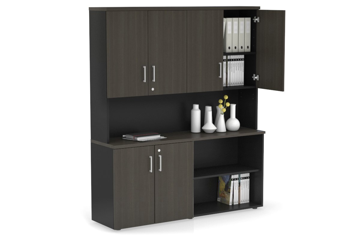 2-Door Small Uniform Storage Hutch with Open Shelves - Perfect for Closet, Office, and Home Organization