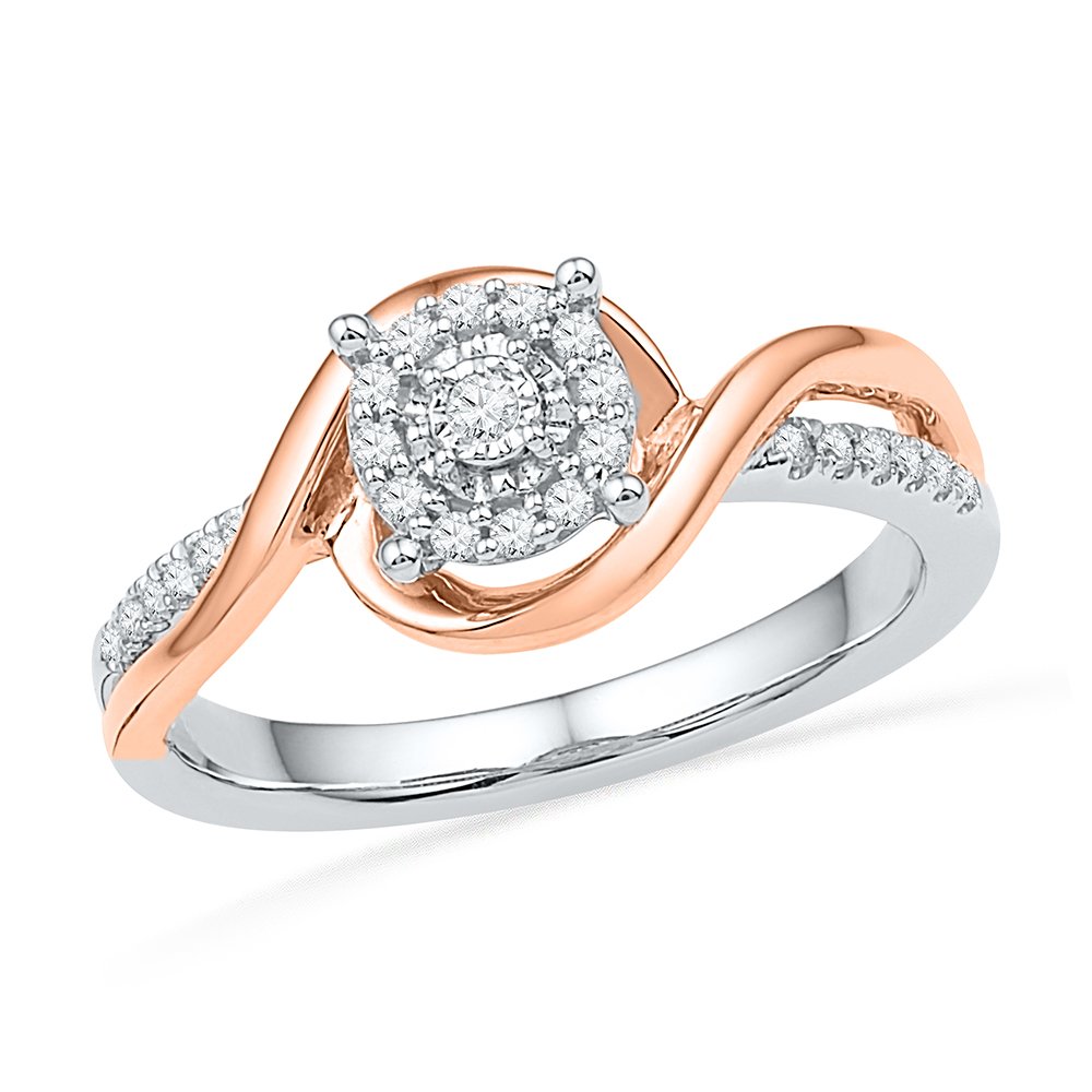 DGOLD 10KT Pink Gold & Sterling Silver Round Diamond Promise Ring (1/6 cttw) - Perfect for Anniversaries, Engagements & Romantic Gifts