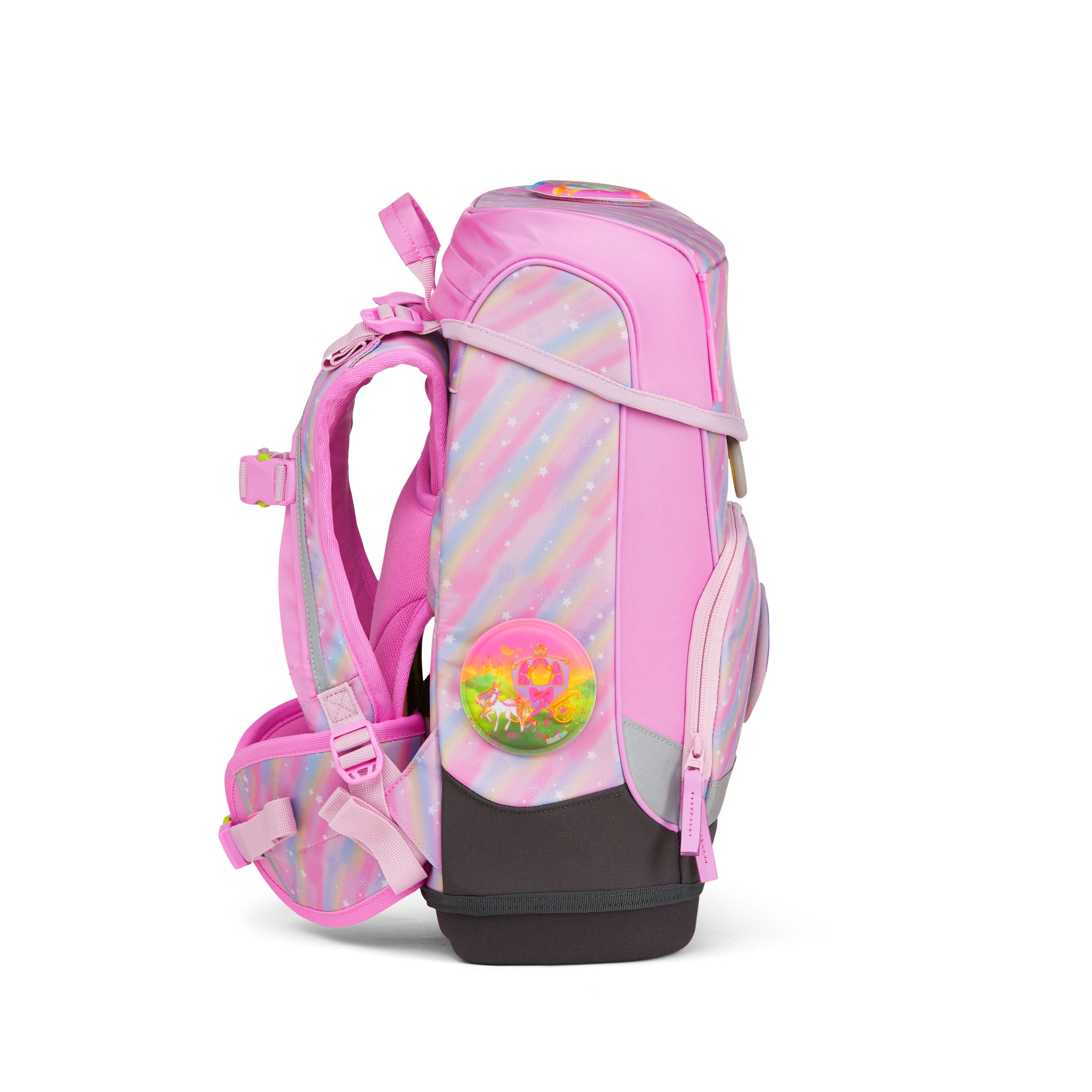 Ergobag Cubo Slim Backpack for Kids - Bearbow Pink Rainbow Design | Lightweight School Bag for Boys & Girls | Perfect for Preschool, Daycare & Travel
