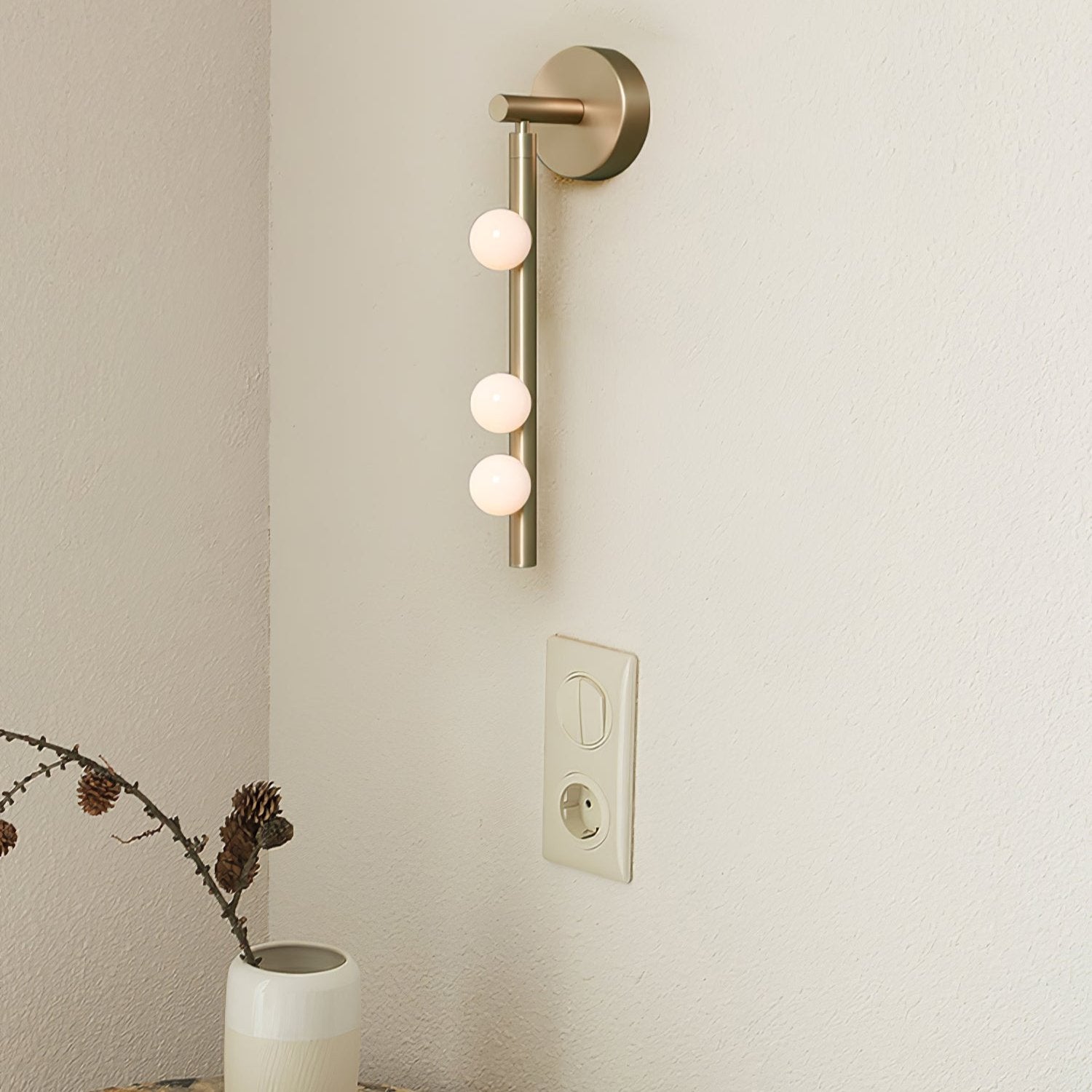 Vintage Brass Wall Sconce with Glass Tube Shade - Plug in Wall Lamp for Bedroom, Living Room, or Hallway Lighting