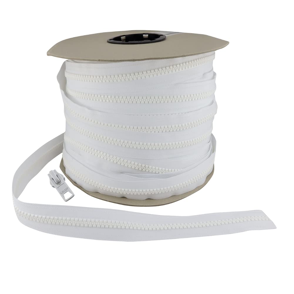 EZ-Xtend #10 Lenzip Chain Vislon Zipper by The Yard with Locking Sliders - Heavy Duty Replacement Zipper for Boat Cushions, Duffle Bags, Backpacks & Sewing Projects (5 Yards & 4 Double Pulls) - Perfect for Marine Upholstery, Travel Gear & DIY Crafts