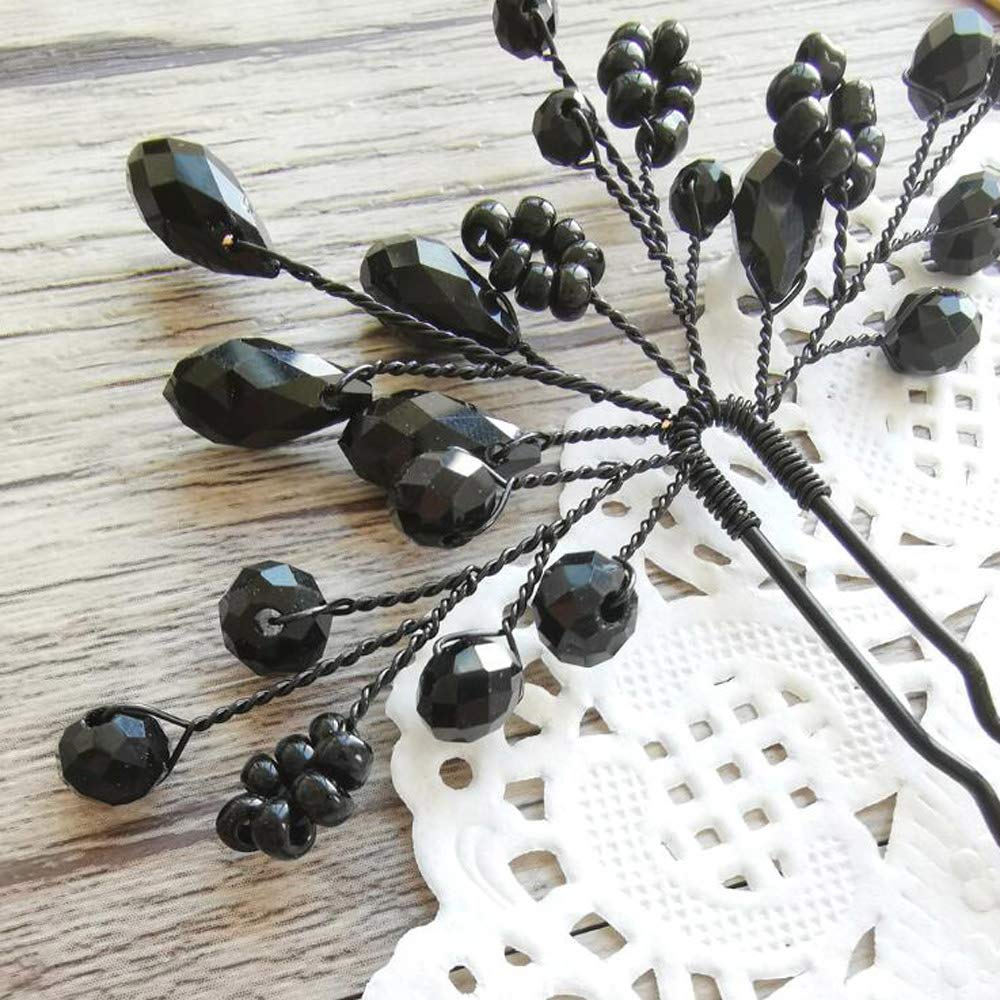Kercisbeauty Wedding Hair Pins - Crystal Bridal Hair Clips for Women & Girls, Elegant Hair Accessories for Bride & Bridesmaid (2pcs, Black) - Perfect for Weddings, Proms & Formal Events