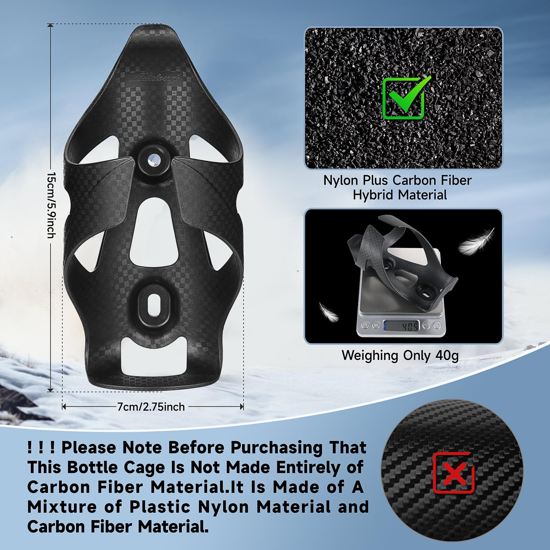 Carbon Fiber Bike Water Bottle Cage - Lightweight & Durable Plastic Drink Holder for Road & Mountain Bicycles - Secure Cup Mount for Cycling, Commuting & Outdoor Sports (1 Pack, Black)